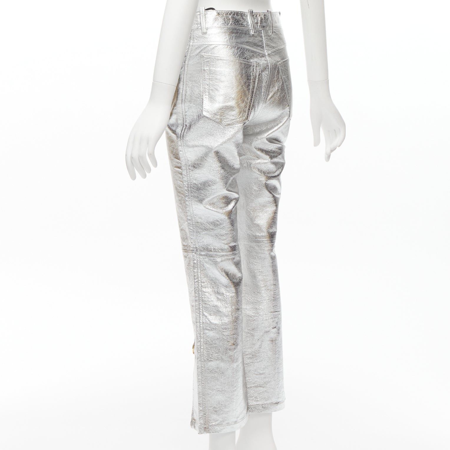 Petar Petrov PETAR PETROV silver genuine leather gold ring zip moto pants FR36 S Size 27" / US 4 / IT 40 - 6 Thumbnail