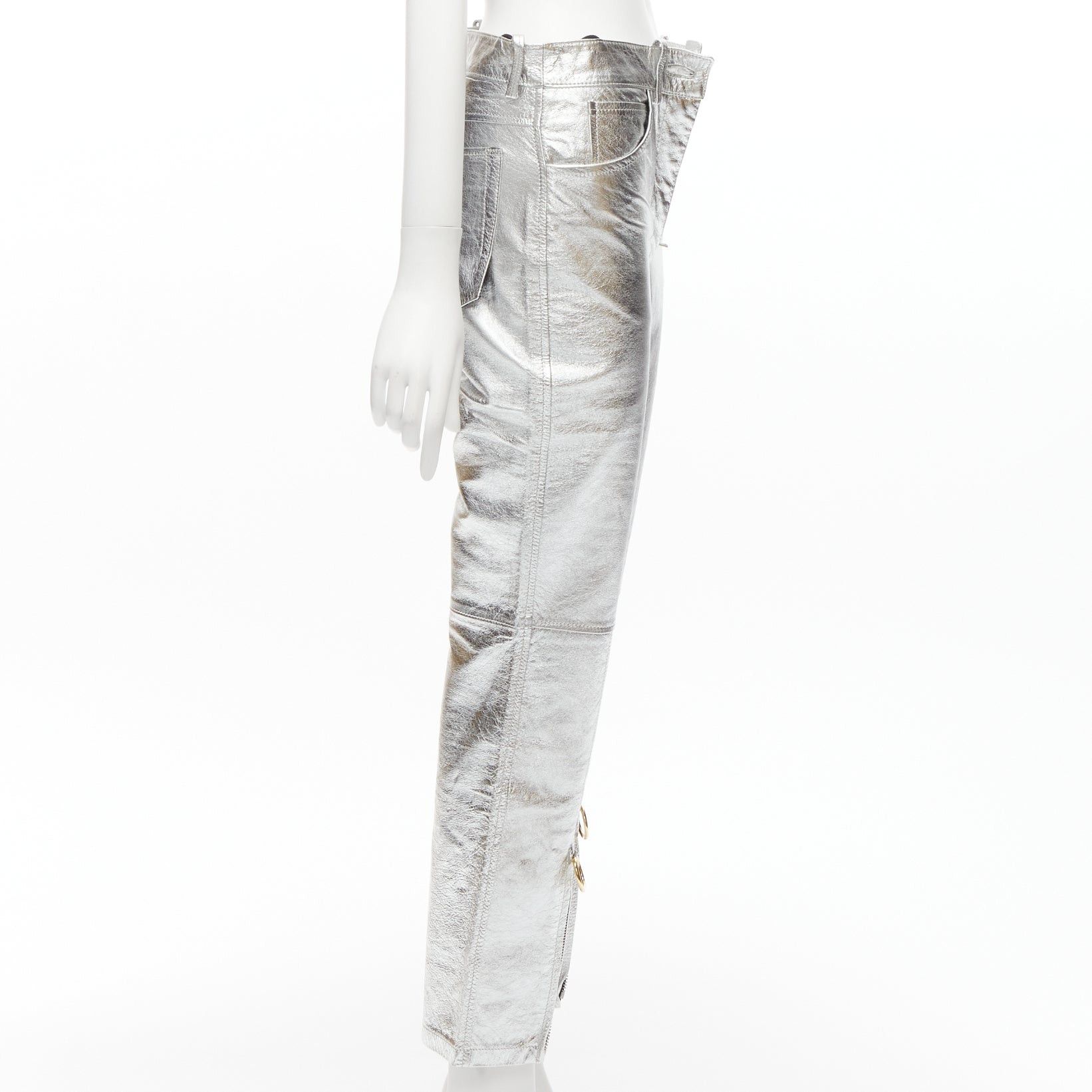 Petar Petrov PETAR PETROV silver genuine leather gold ring zip moto pants FR36 S Size 27" / US 4 / IT 40 - 4 Thumbnail