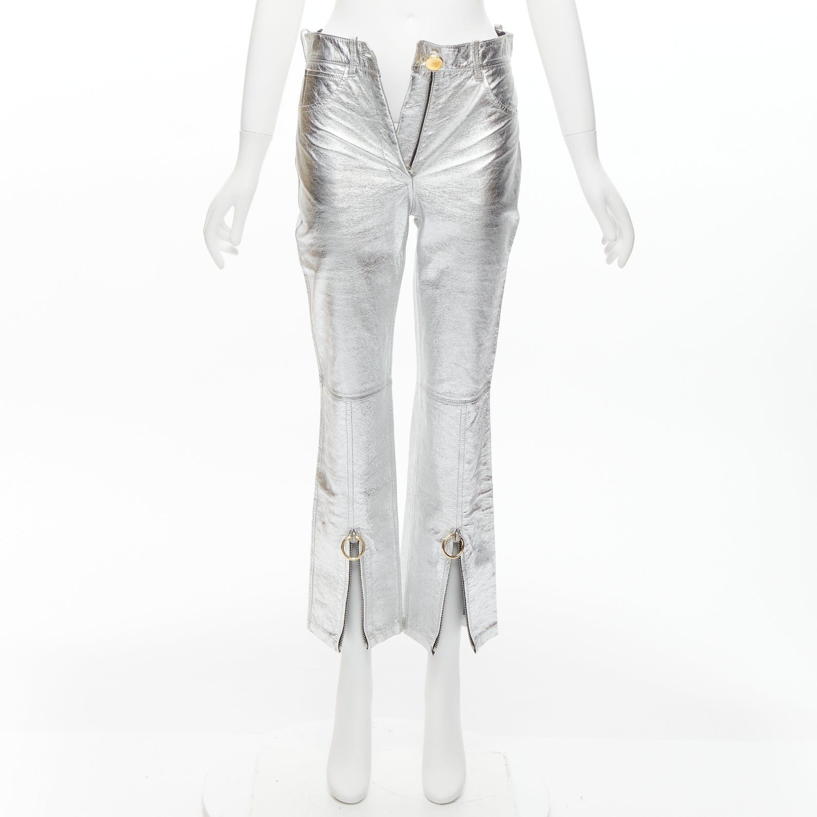 Petar Petrov PETAR PETROV silver genuine leather gold ring zip moto pants FR36 S Size 27" / US 4 / IT 40 - 9 Thumbnail