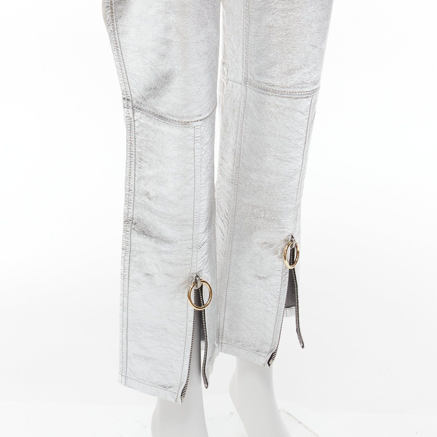 Petar Petrov PETAR PETROV silver genuine leather gold ring zip moto pants FR36 S Size 27" / US 4 / IT 40 - 2 Thumbnail