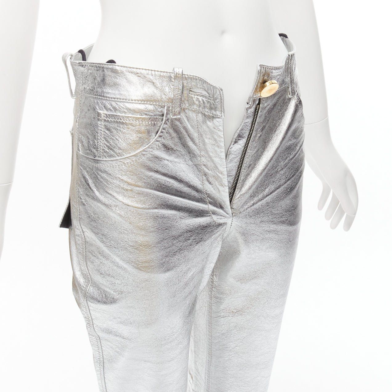 Petar Petrov PETAR PETROV silver genuine leather gold ring zip moto pants FR36 S Size 27" / US 4 / IT 40 - 7 Thumbnail