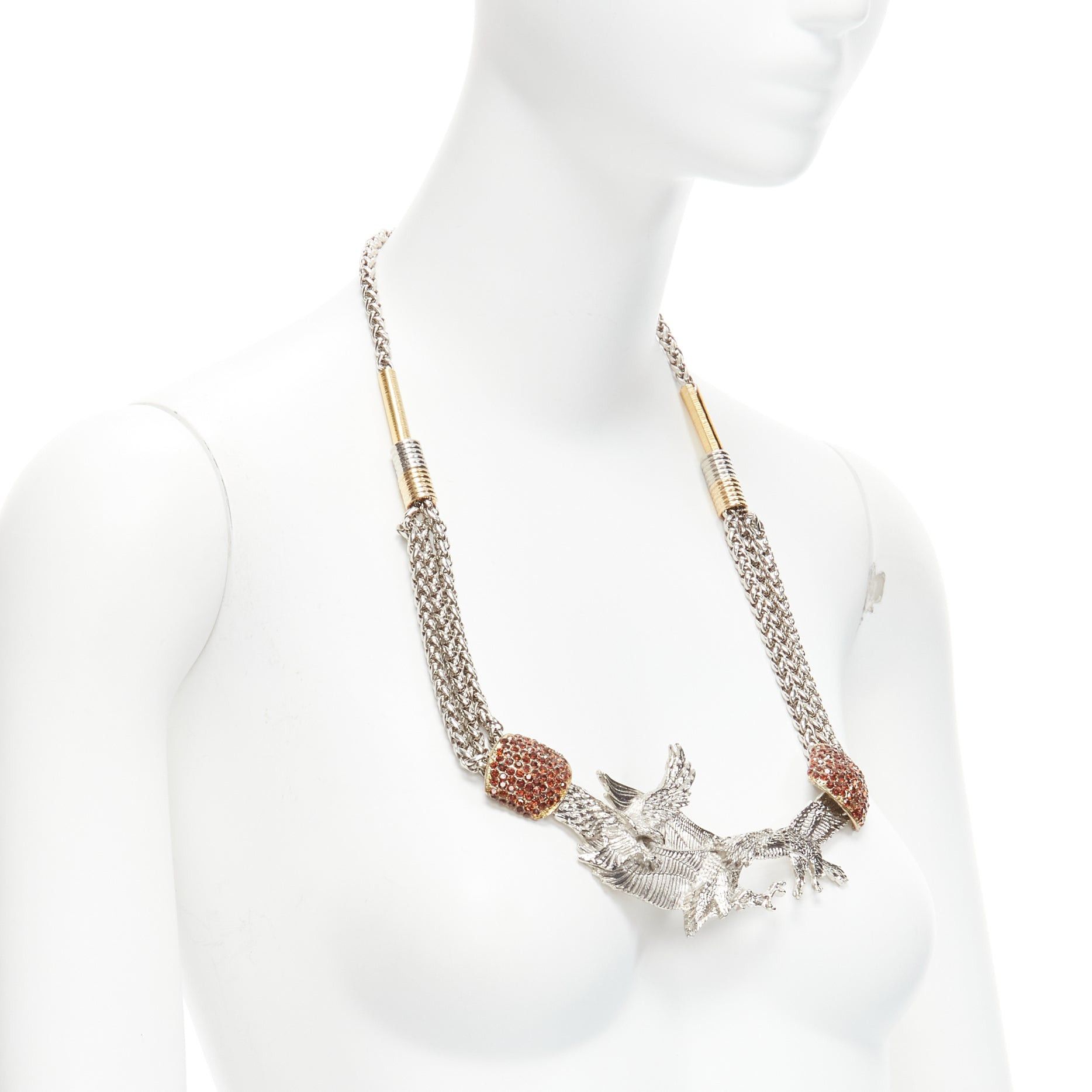 Toga TOGA ARCHIVES silver Eagles red crystal studs chain short necklace Size ONE SIZE - 3 Thumbnail