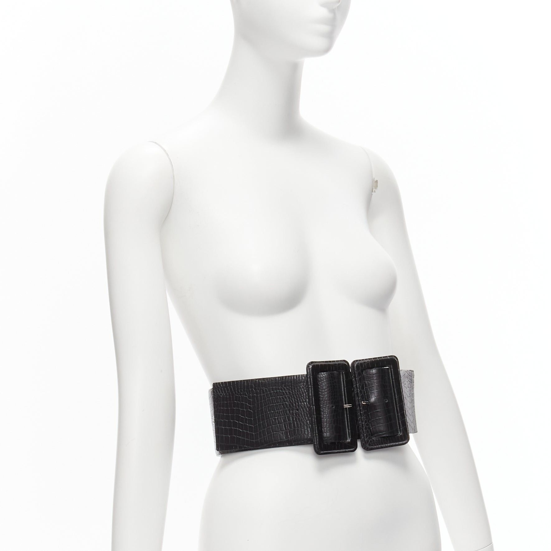 Toga TOGA ARCHIVES black wide embossed leather buckle statement belt Size ONE SIZE - 3 Thumbnail