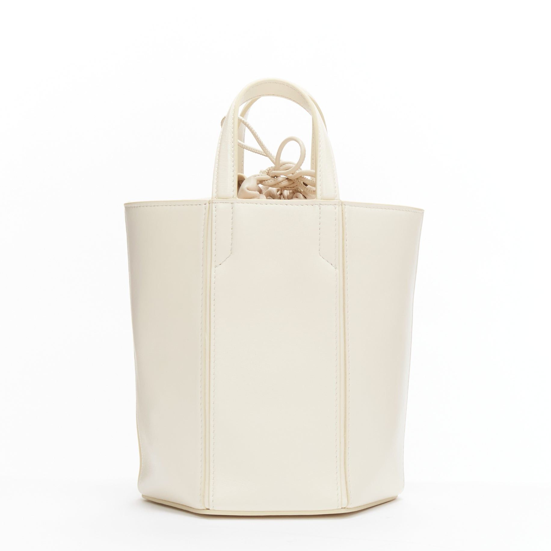 OFF WHITE Virgil Abloh Allen binder clip cream leather drawstring tote bag