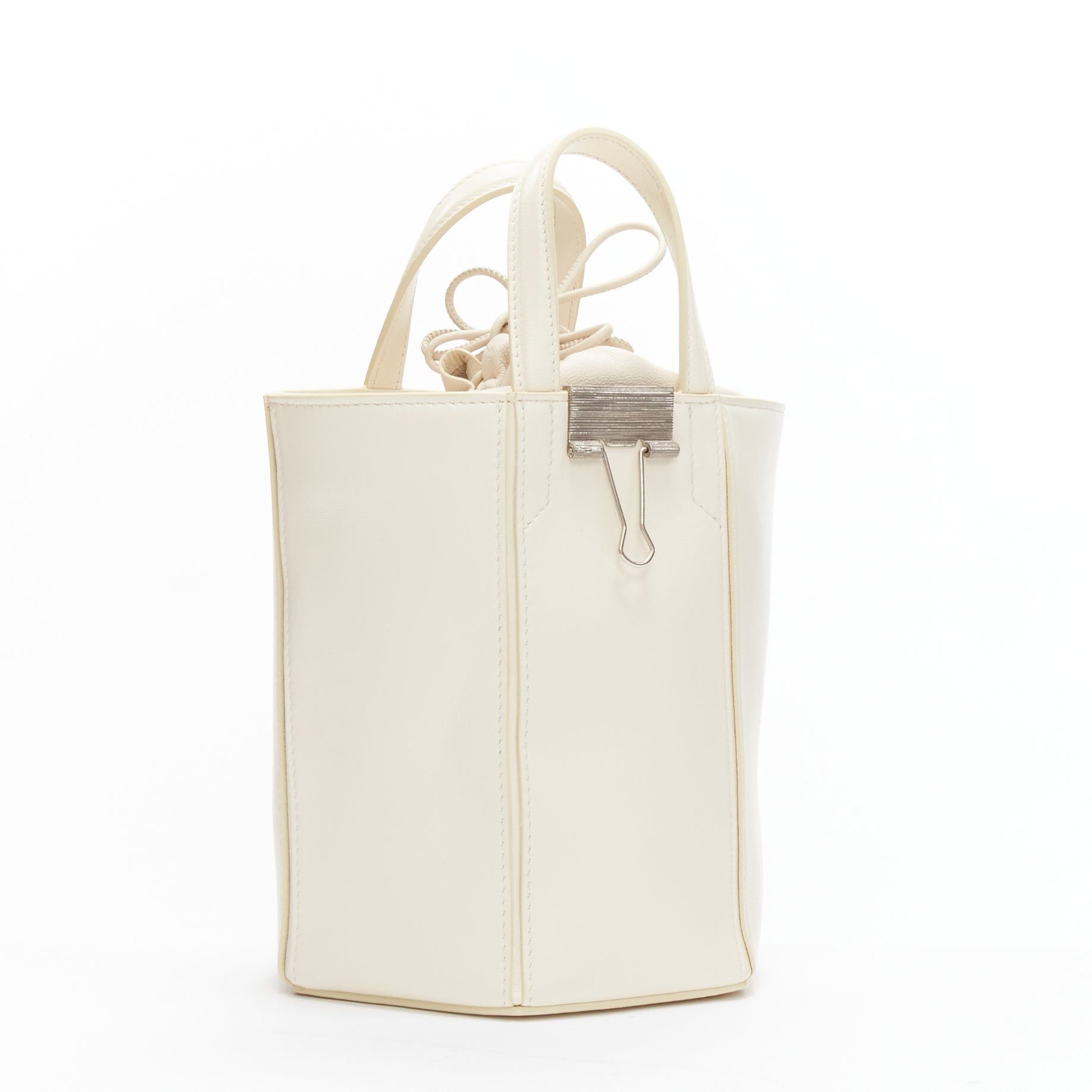OFF WHITE Virgil Abloh Allen binder clip cream leather drawstring tote bag