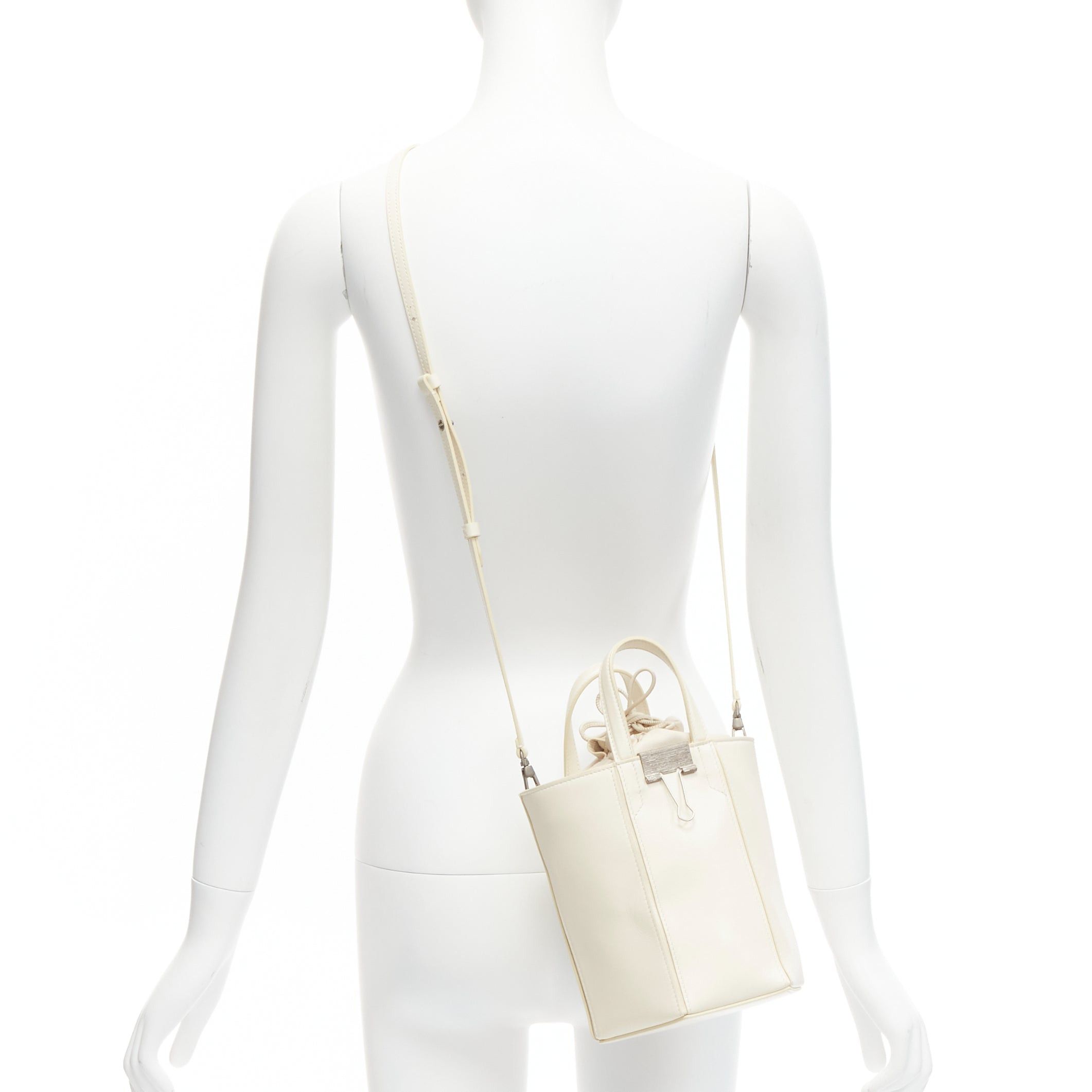 OFF WHITE Virgil Abloh Allen binder clip cream leather drawstring tote bag