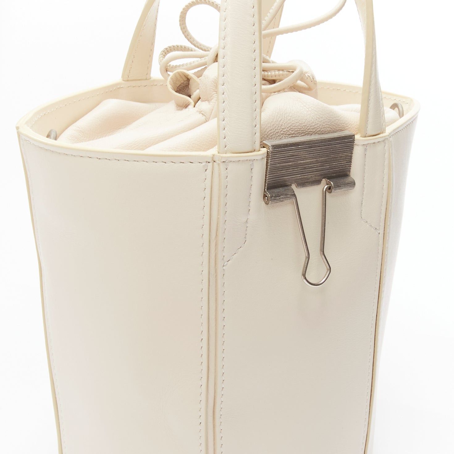 OFF WHITE Virgil Abloh Allen binder clip cream leather drawstring tote bag