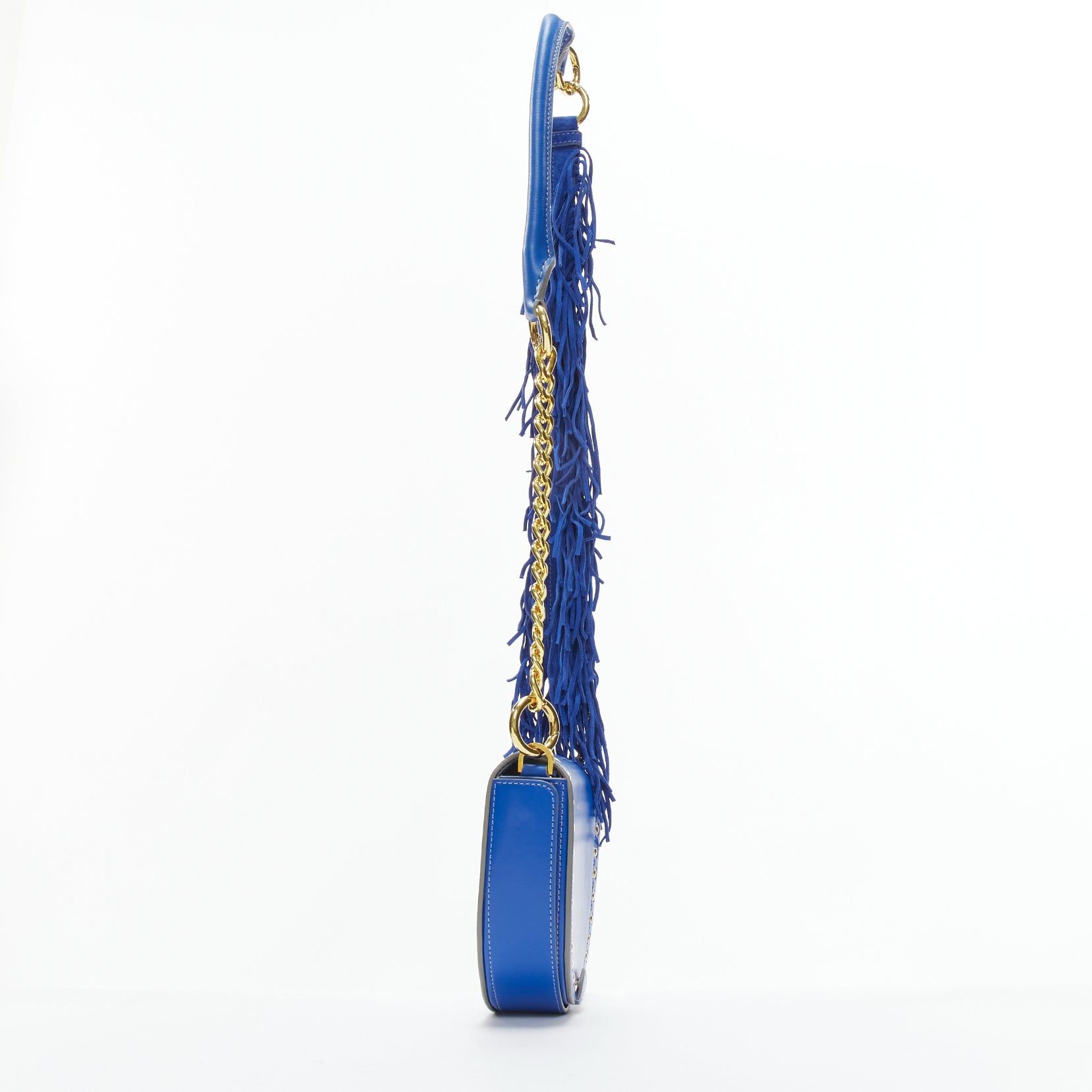 Sacai SACAI Horseshow cobalt blue leather suede fringe studs crossbody bag Size ONE SIZE - 4 Thumbnail
