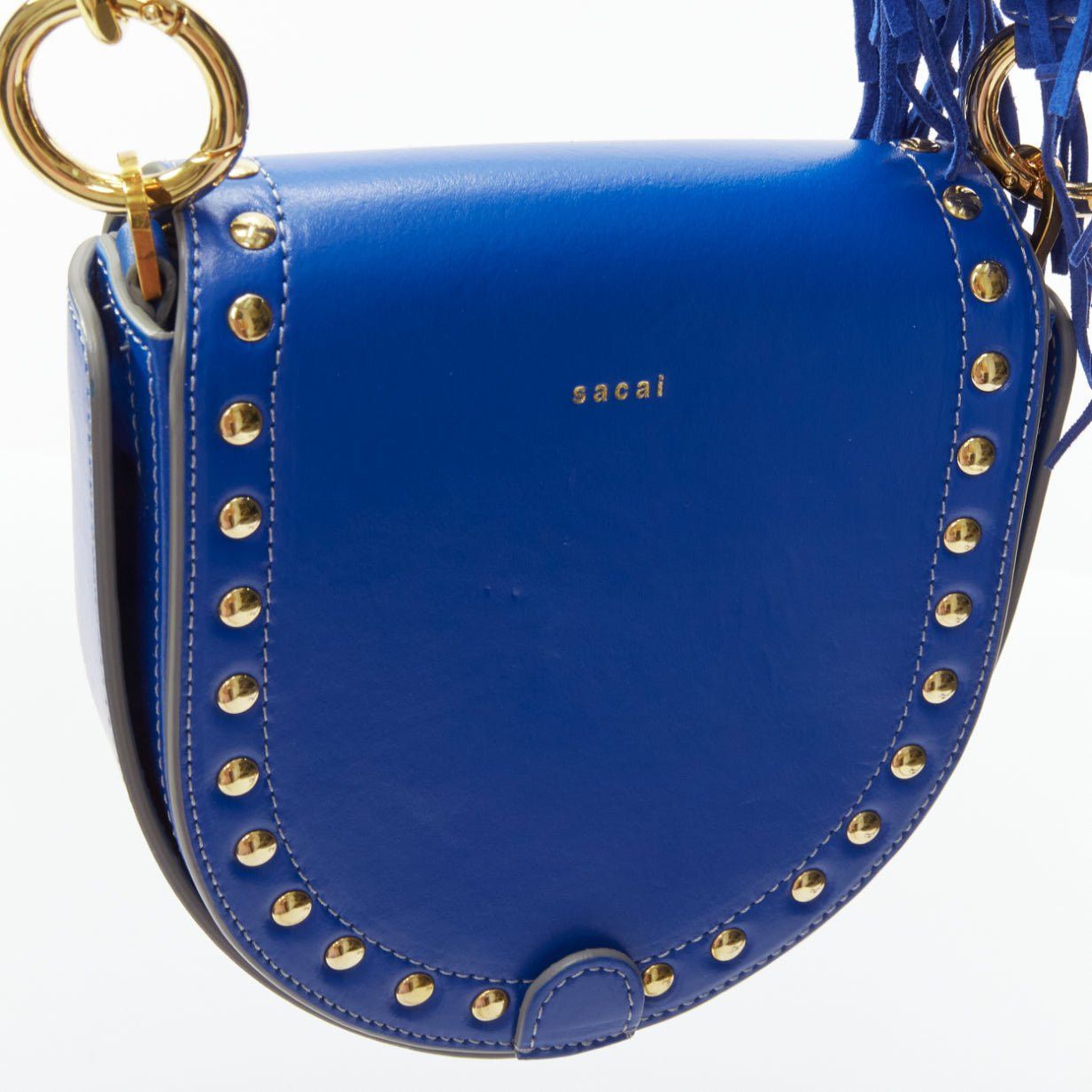 Sacai SACAI Horseshow cobalt blue leather suede fringe studs crossbody bag Size ONE SIZE - 8 Thumbnail