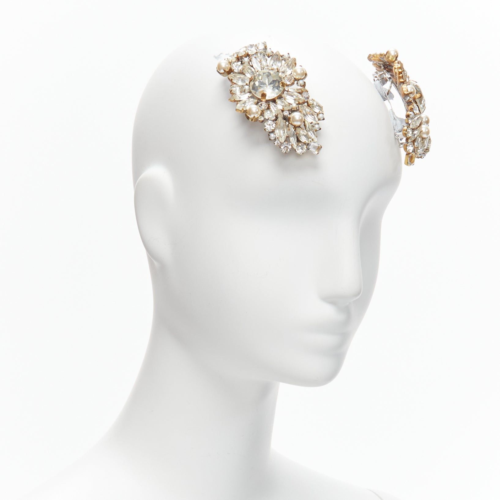 Meadham Kirchhoff rare MEADHAM KIRCHHOFF Lilien Czech Runway crystals pearl bronze oversized hairclips Size ONE SIZE - 3 Thumbnail