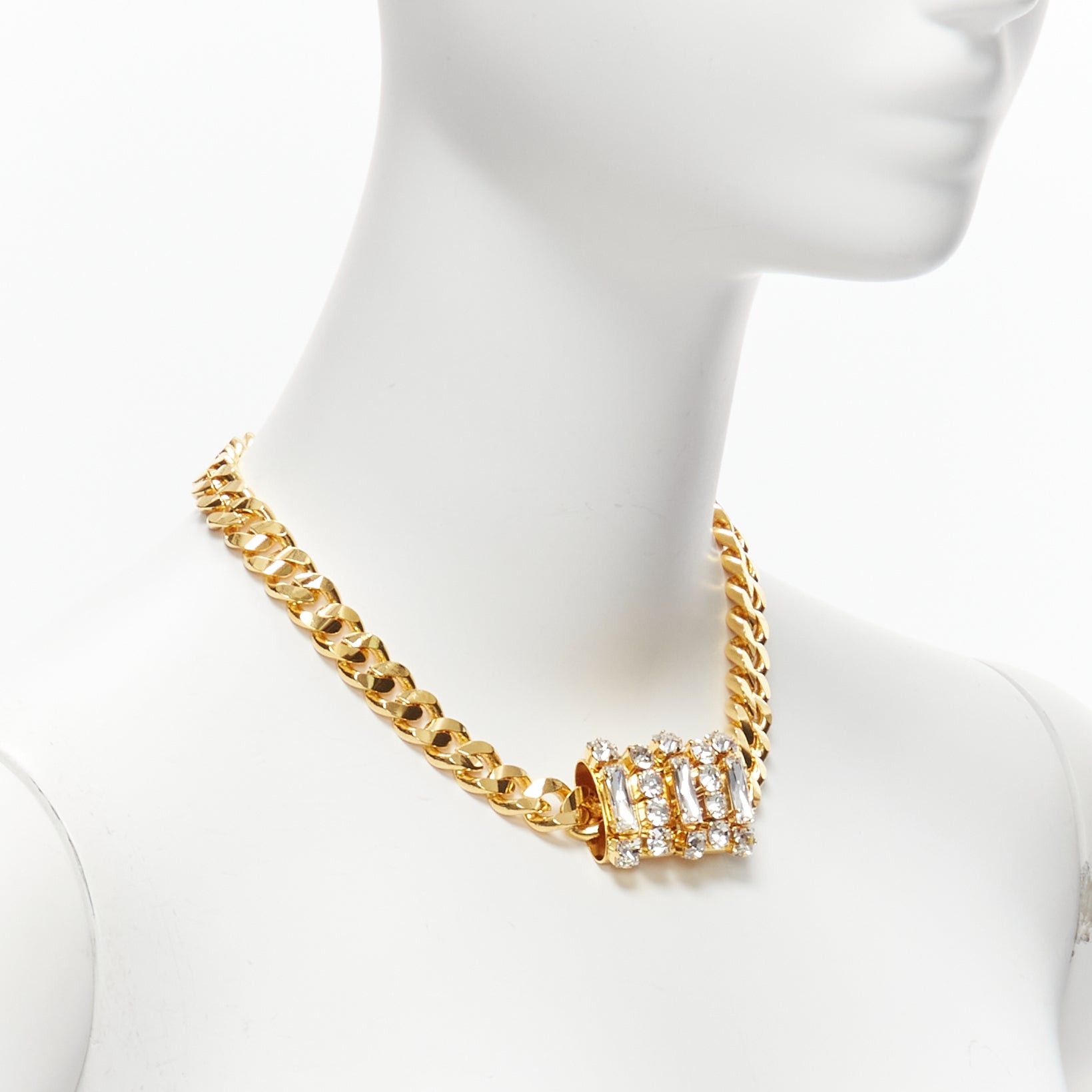 Toga TOGA ARCHIVES clear crystal jewel gold metal bar chain necklace Size ONE SIZE - 2 Thumbnail