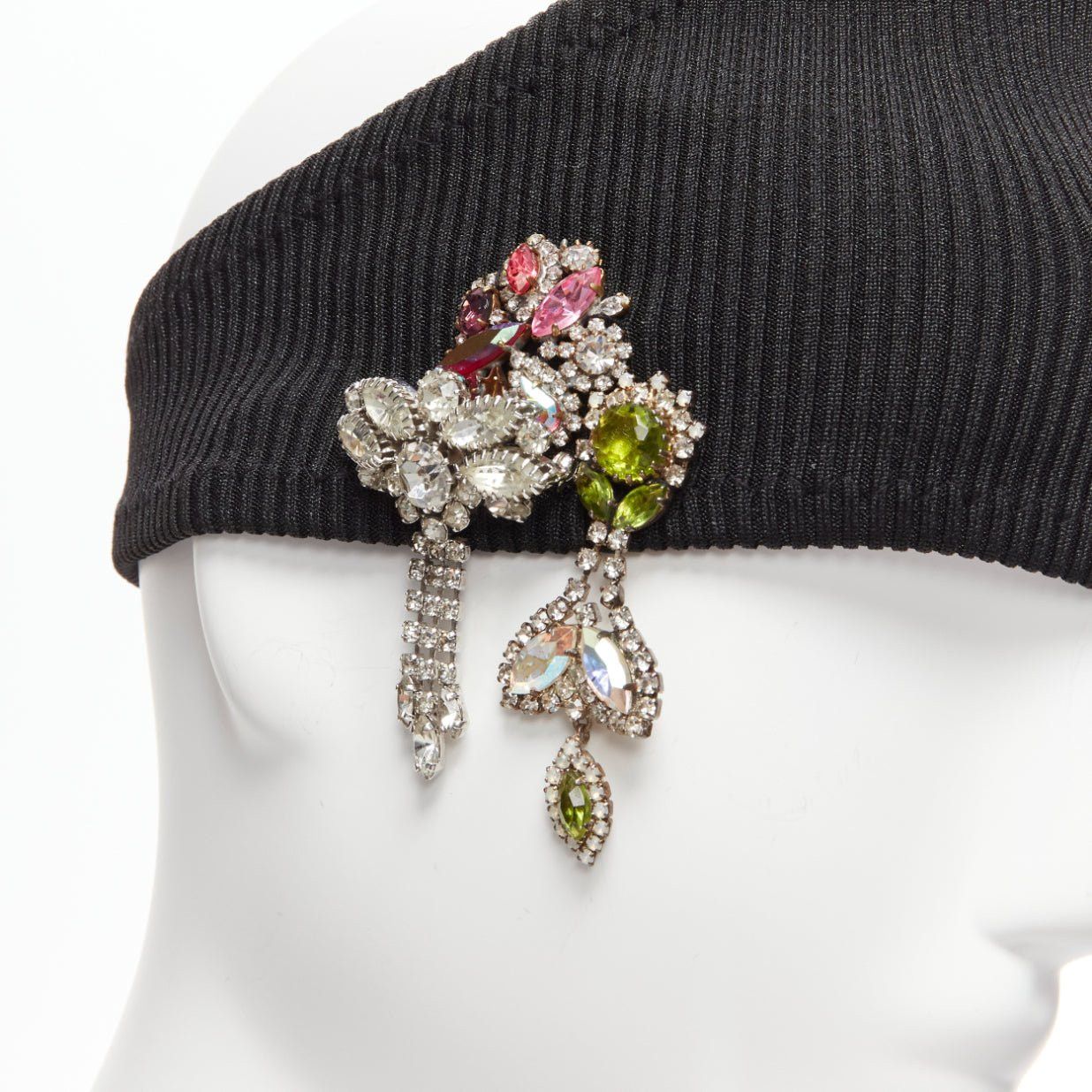 Marine Serre new MARINE SERRE Black Moon logo jewel brooch ribbed headband Size ONE SIZE - 2 Thumbnail