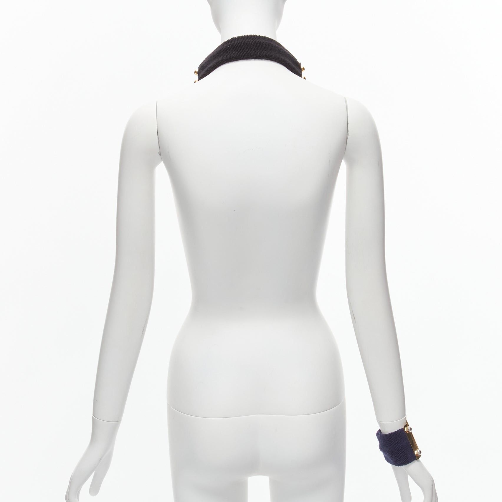 Sacai SACAI AMBUSH black gold navy metal studs terrycloth cuff XL choker set Size ONE SIZE - 5 Thumbnail