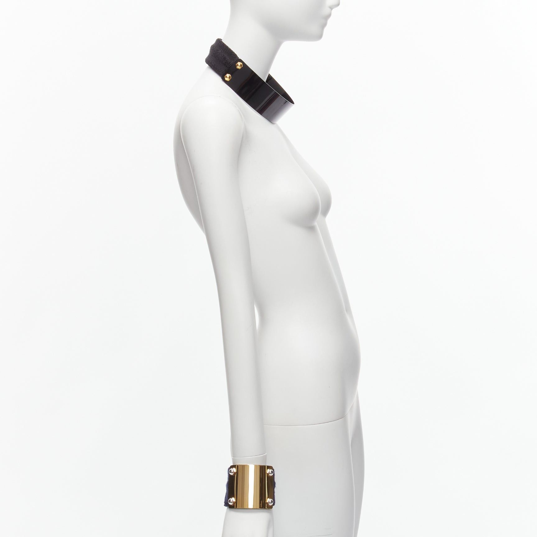 Sacai SACAI AMBUSH black gold navy metal studs terrycloth cuff XL choker set Size ONE SIZE - 4 Thumbnail