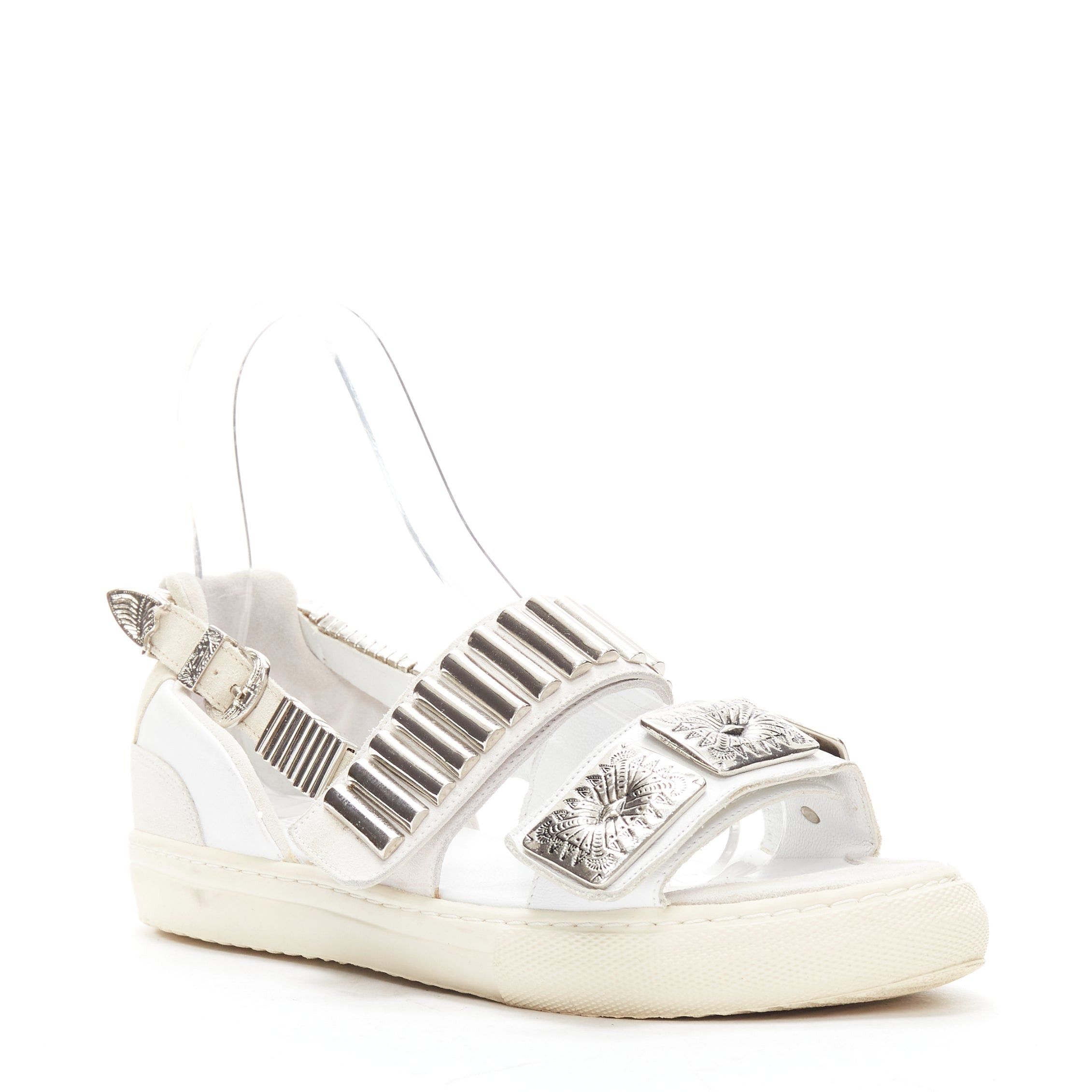 Toga TOGA ARCHIVES 2022 white leather silver metal plate buckle sandals EU39 Size US 9 / IT 39 - 2 Thumbnail