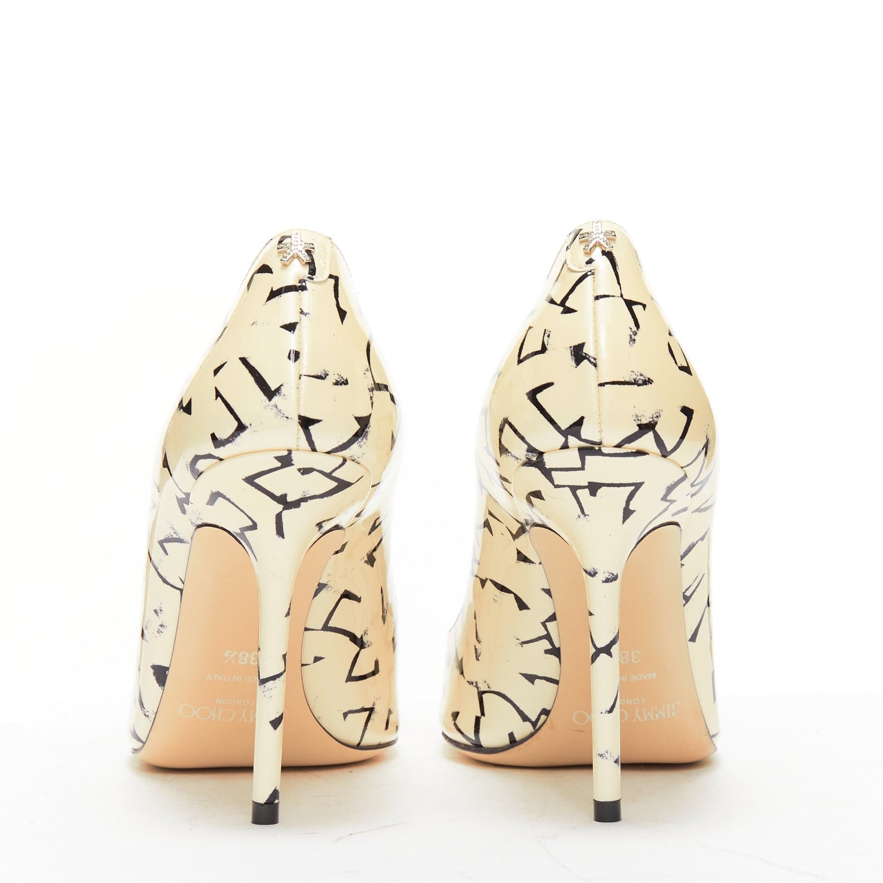Jimmy Choo JIMMY CHOO ERIC HAZE Poggy black graphics pearl leather pumps EU38.5 Size US 8.5 / IT 38.5 - 5 Thumbnail