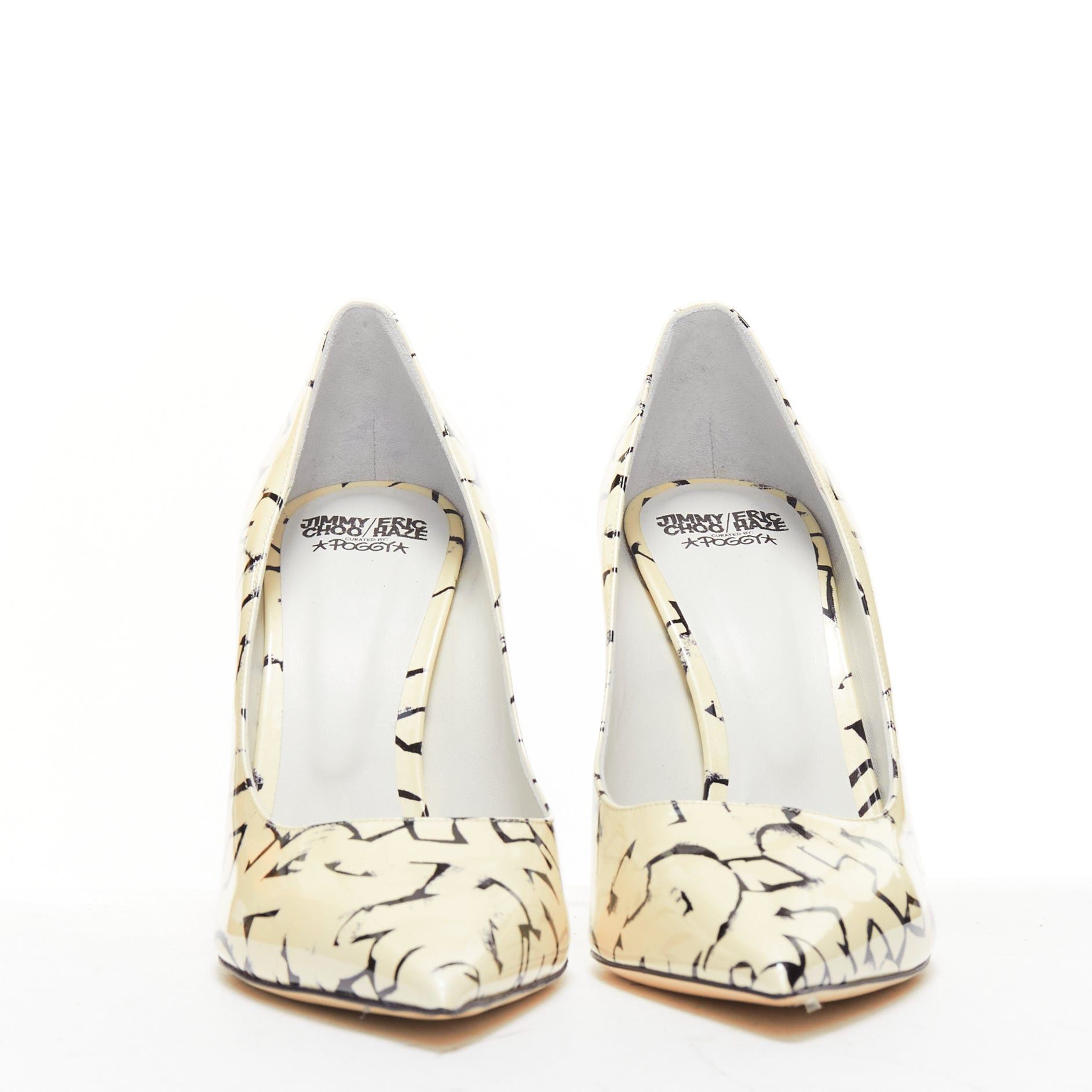 Jimmy Choo JIMMY CHOO ERIC HAZE Poggy black graphics pearl leather pumps EU38.5 Size US 8.5 / IT 38.5 - 3 Thumbnail