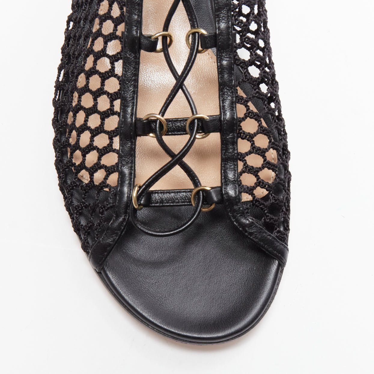 Gianvito Rossi GIANVITO ROSSI Helena black crochet mesh gold rings lace up sandals EU38 Size US 8 / IT 38 - 6 Thumbnail