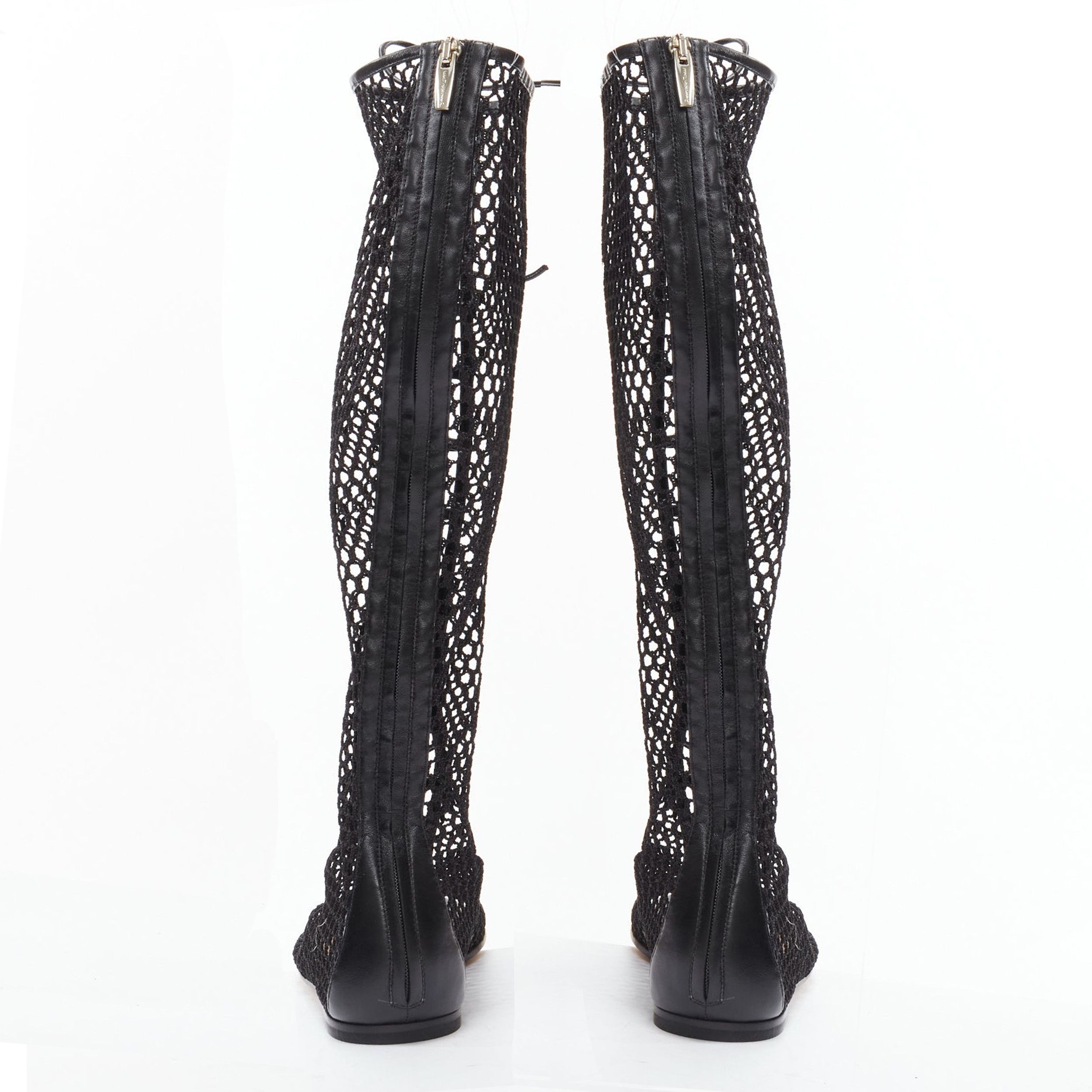 Gianvito Rossi GIANVITO ROSSI Helena black crochet mesh gold rings lace up sandals EU38 Size US 8 / IT 38 - 5 Thumbnail