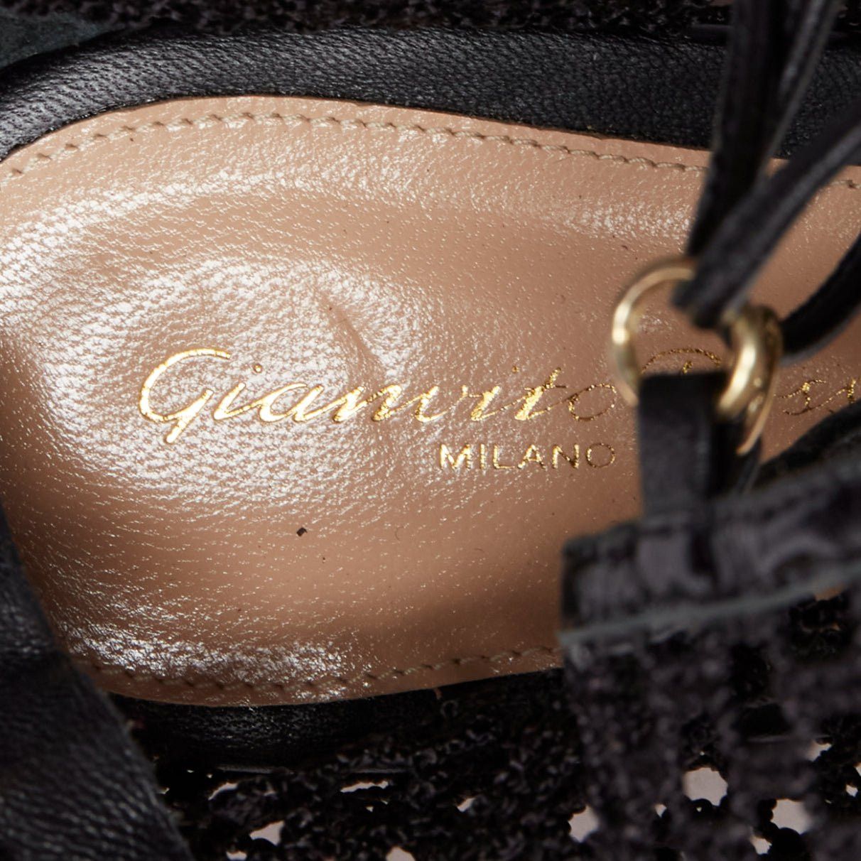 Gianvito Rossi GIANVITO ROSSI Helena black crochet mesh gold rings lace up sandals EU38 Size US 8 / IT 38 - 9 Thumbnail