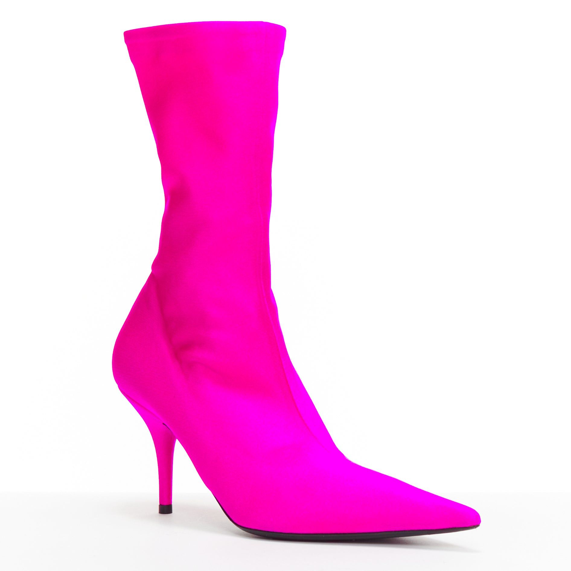 Balenciaga BALENCIAGA Knife neon pink lycra pointed sock boots EU38 Kim Kardashian Size US 8 / IT 38 - 2 Thumbnail
