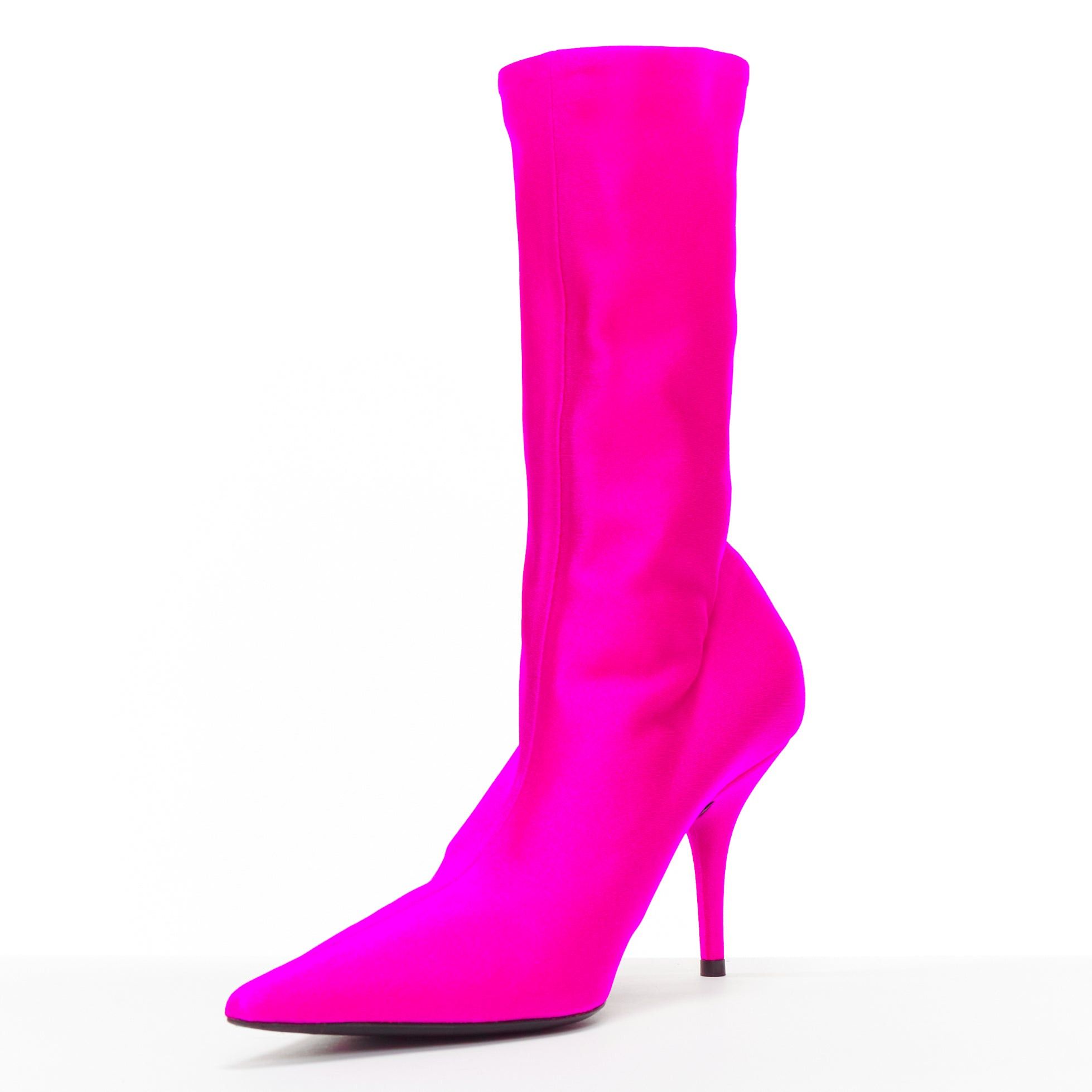 Balenciaga BALENCIAGA Knife neon pink lycra pointed sock boots EU38 Kim Kardashian Size US 8 / IT 38 - 4 Thumbnail