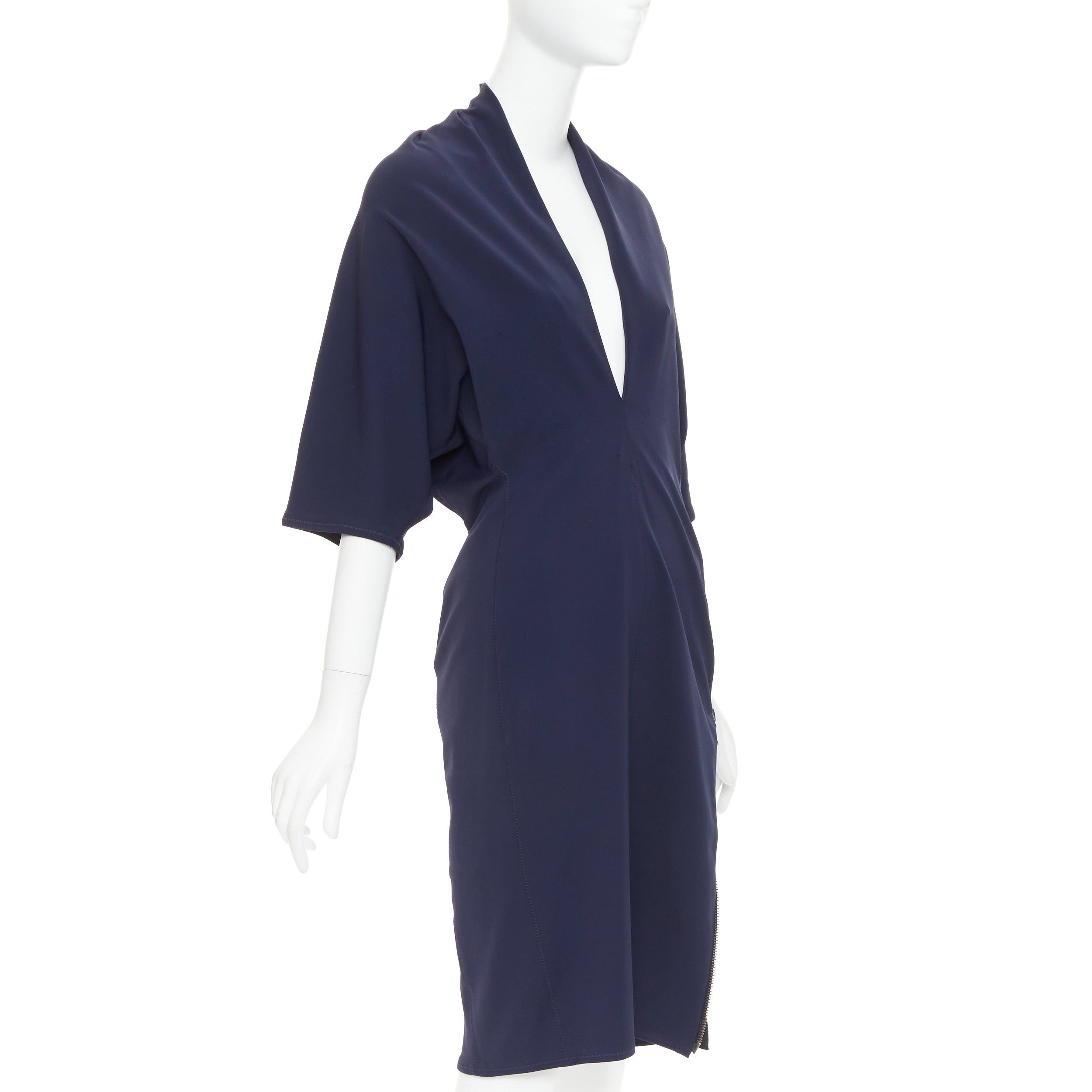 Lanvin LANVIN 2011 Alber Elbaz navy drape V neck side zip side dolman dress FR40 L Size M / US 6-8 / IT 42-44 - 3 Thumbnail