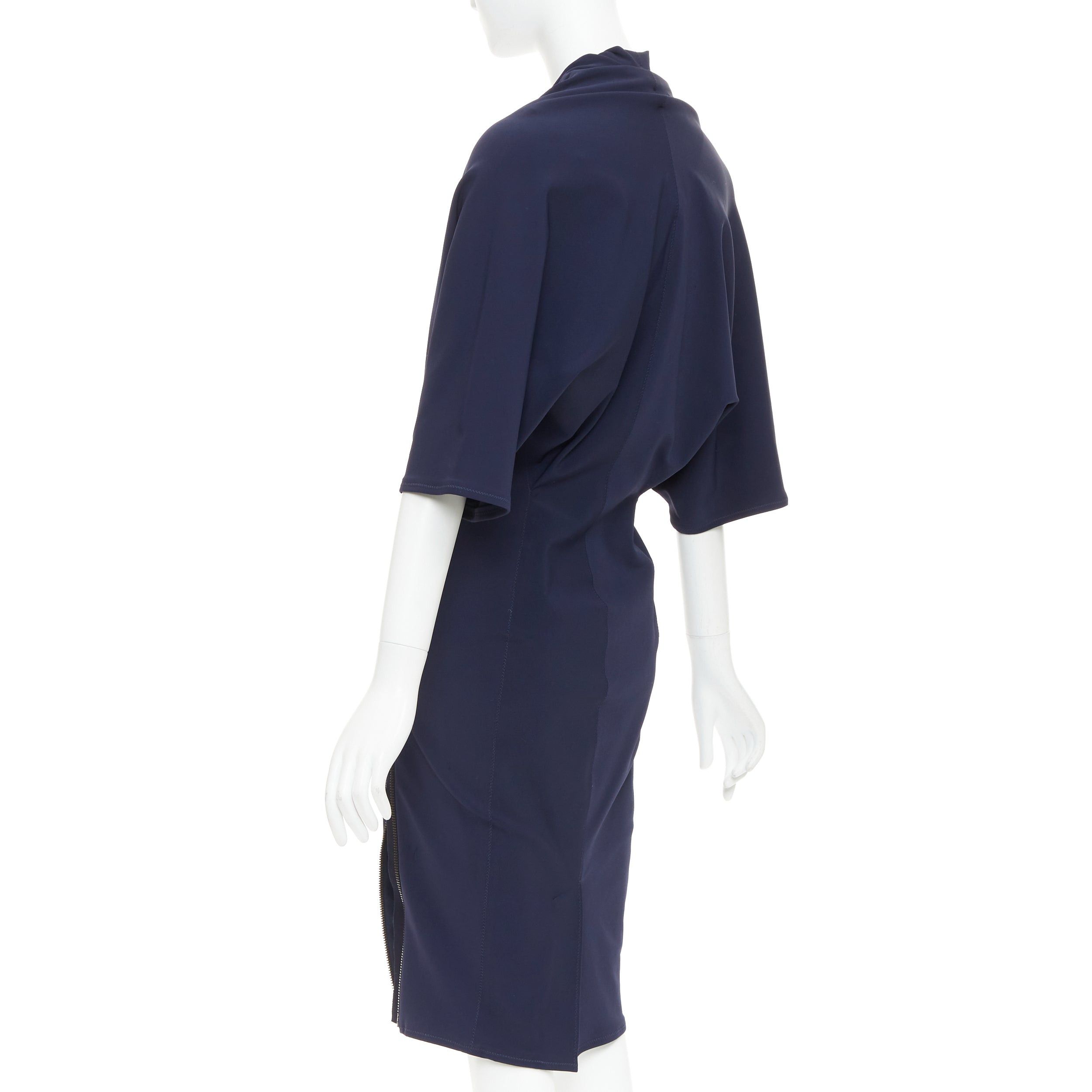 Lanvin LANVIN 2011 Alber Elbaz navy drape V neck side zip side dolman dress FR40 L Size M / US 6-8 / IT 42-44 - 6 Thumbnail