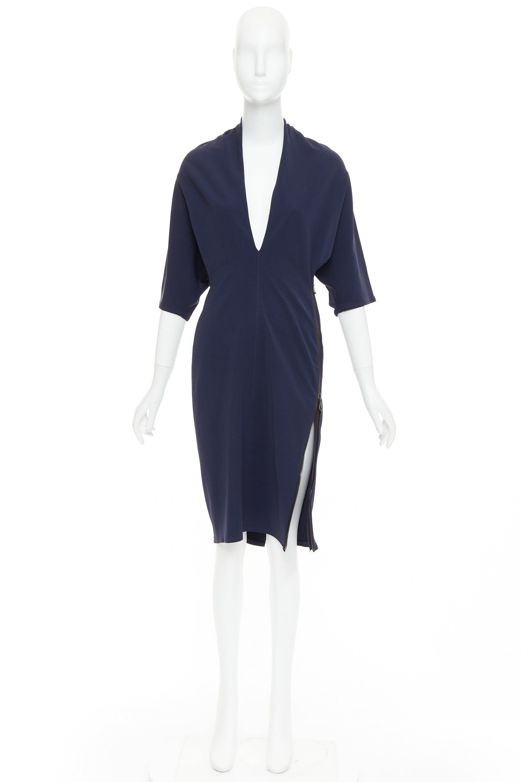 Lanvin LANVIN 2011 Alber Elbaz navy drape V neck side zip side dolman dress FR40 L Size M / US 6-8 / IT 42-44 - 9 Thumbnail