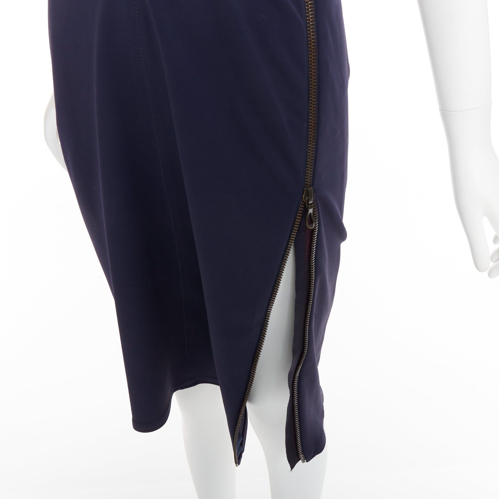 Lanvin LANVIN 2011 Alber Elbaz navy drape V neck side zip side dolman dress FR40 L Size M / US 6-8 / IT 42-44 - 2 Thumbnail