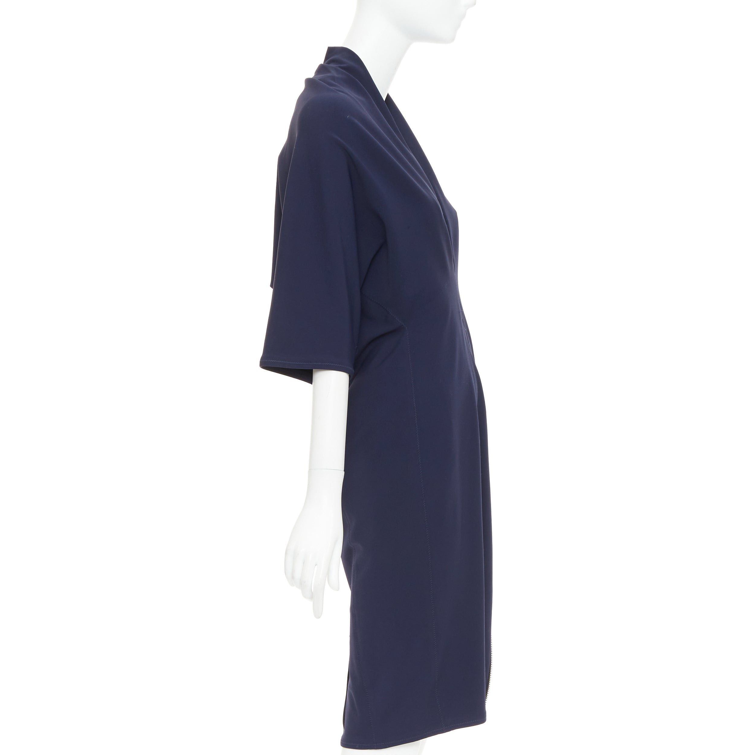 Lanvin LANVIN 2011 Alber Elbaz navy drape V neck side zip side dolman dress FR40 L Size M / US 6-8 / IT 42-44 - 4 Thumbnail