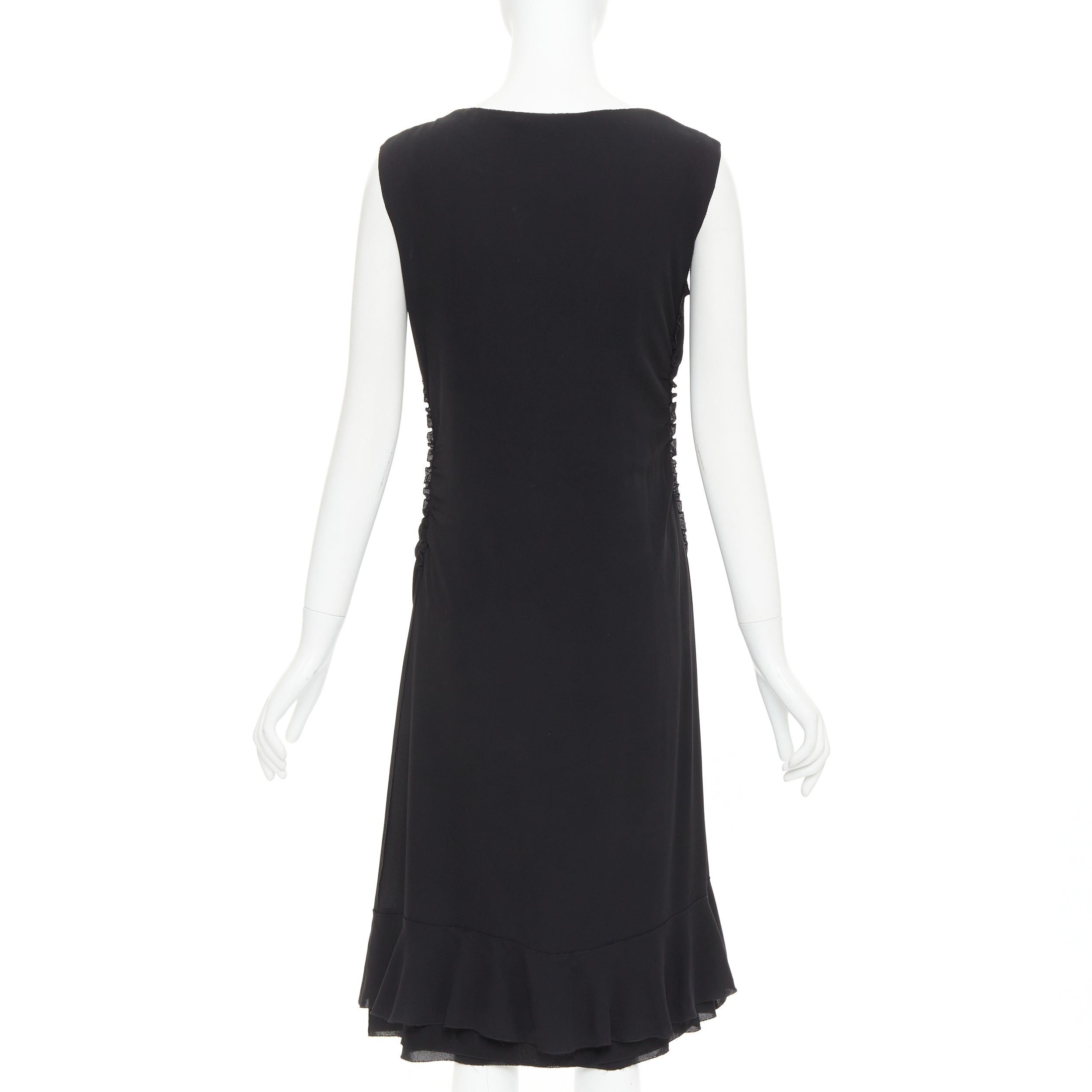 Prada PRADA Vintage black silk ruched ruffle front V neck dress IT44 L Size M / US 6-8 / IT 42-44 - 5 Thumbnail