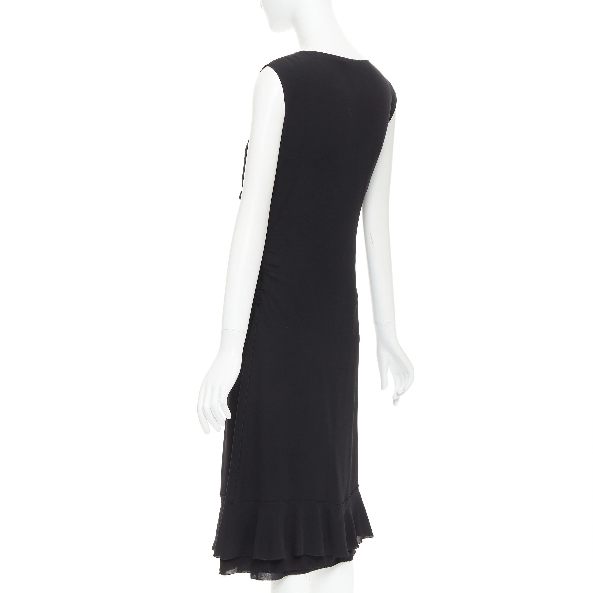 Prada PRADA Vintage black silk ruched ruffle front V neck dress IT44 L Size M / US 6-8 / IT 42-44 - 6 Thumbnail