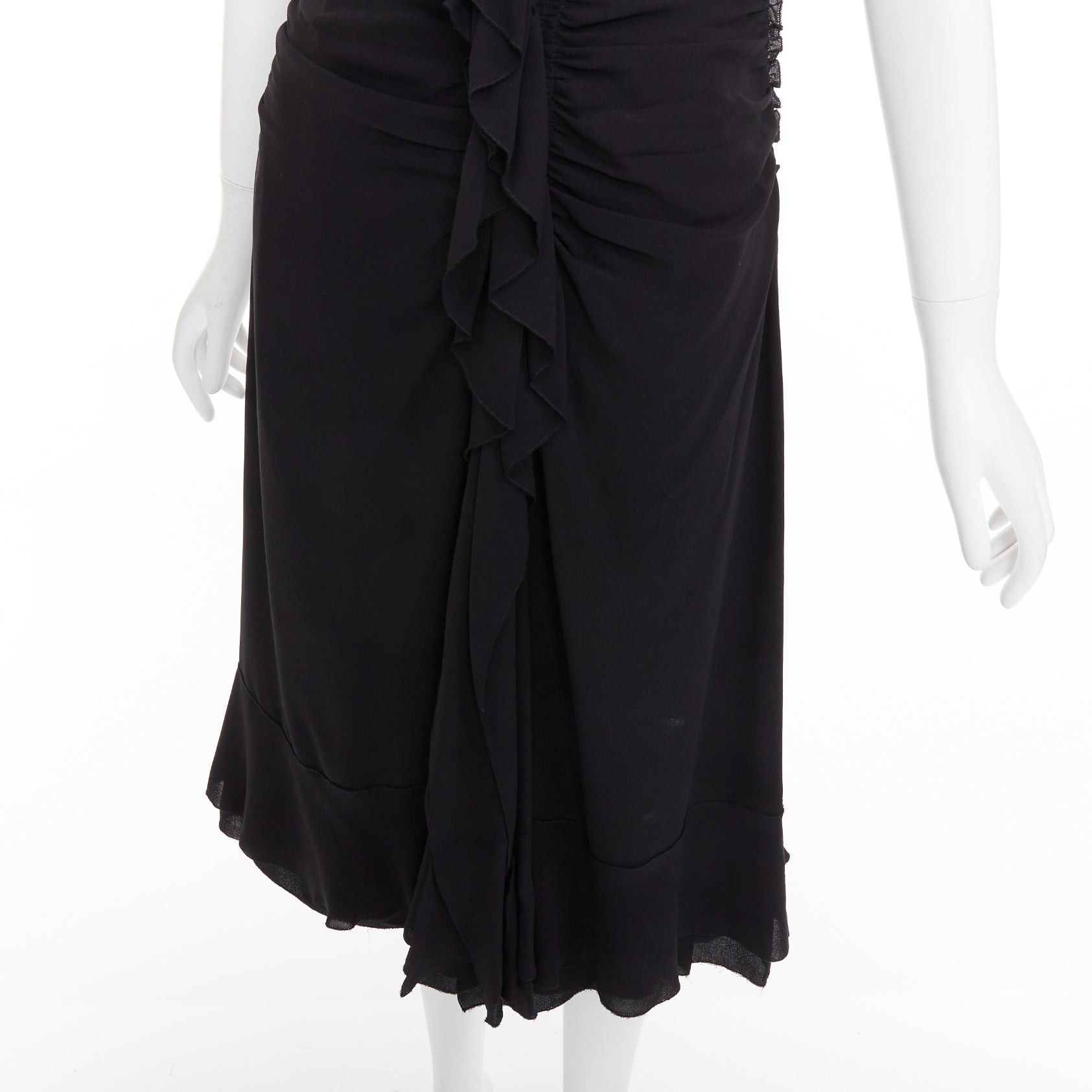 Prada PRADA Vintage black silk ruched ruffle front V neck dress IT44 L Size M / US 6-8 / IT 42-44 - 7 Thumbnail