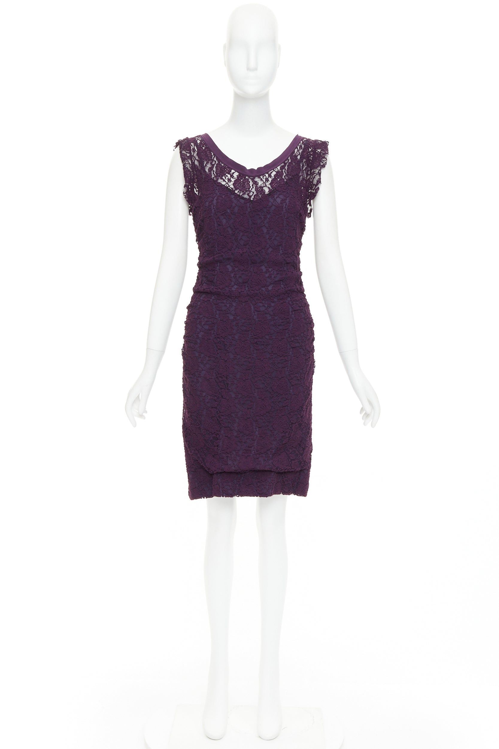 Dolce & Gabbana DOLCE GABBANA purple floral sheer lace overlay cocktail dress IT46 XL Size L / US 10 / IT 46 - 9 Thumbnail