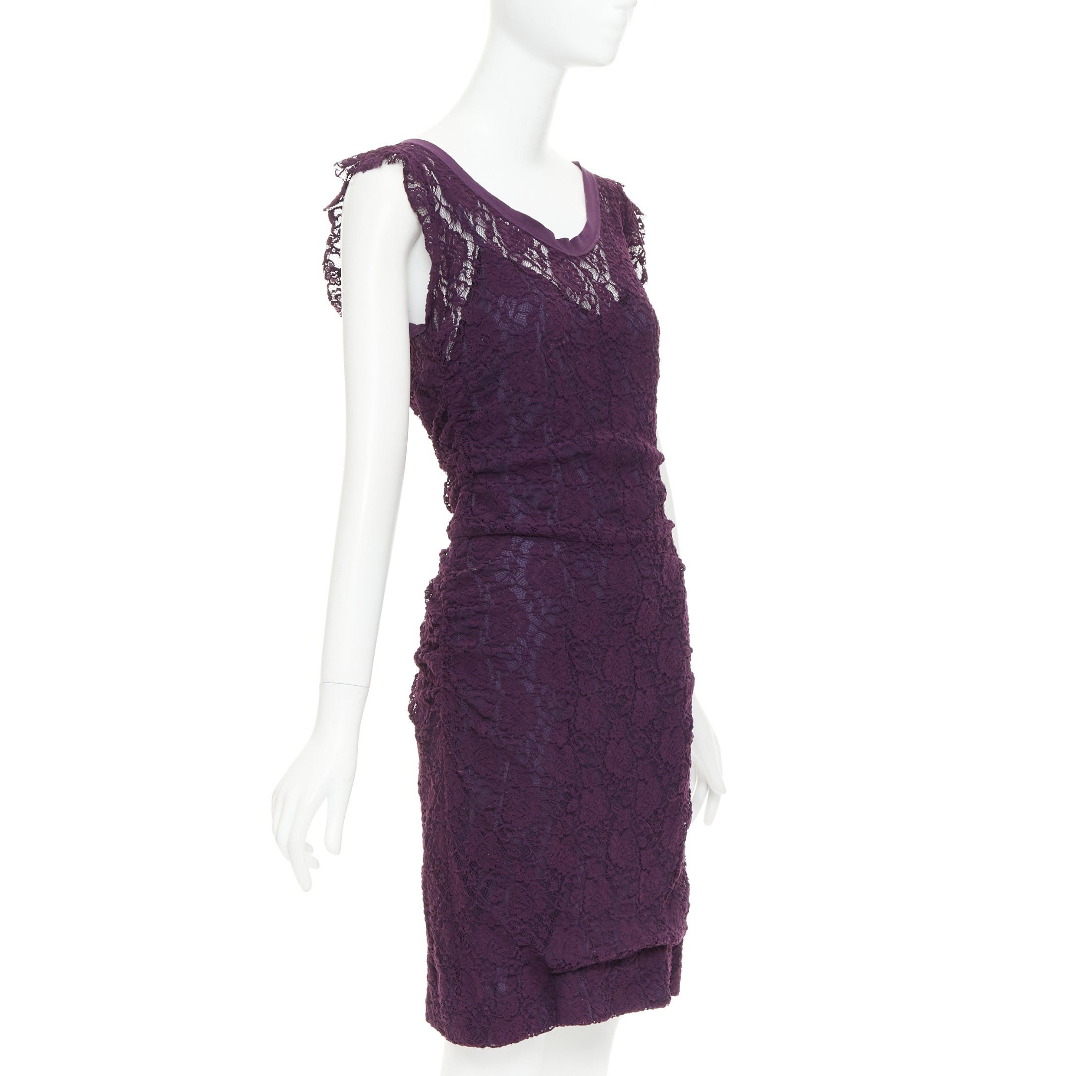 Dolce & Gabbana DOLCE GABBANA purple floral sheer lace overlay cocktail dress IT46 XL Size L / US 10 / IT 46 - 3 Thumbnail