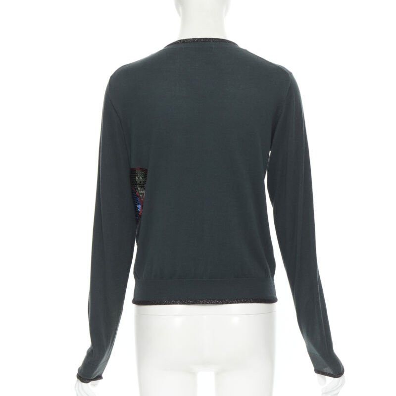 Undercover UNDERCOVER dark green cotton sequins floral patch lurex trimmed cardigan JP1 S Size S / US 4 / IT 40 - 5 Thumbnail