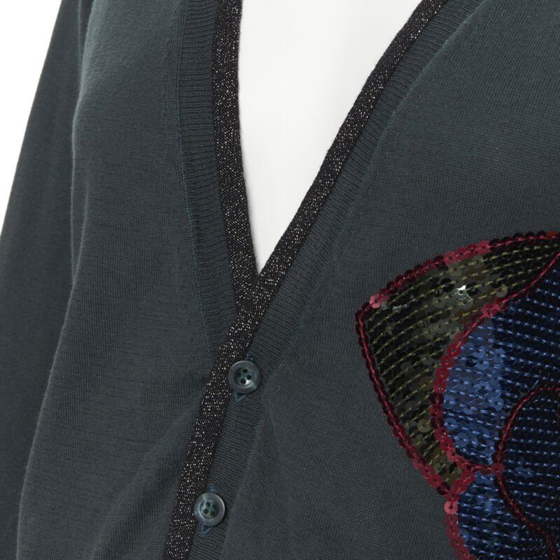 Undercover UNDERCOVER dark green cotton sequins floral patch lurex trimmed cardigan JP1 S Size S / US 4 / IT 40 - 7 Thumbnail