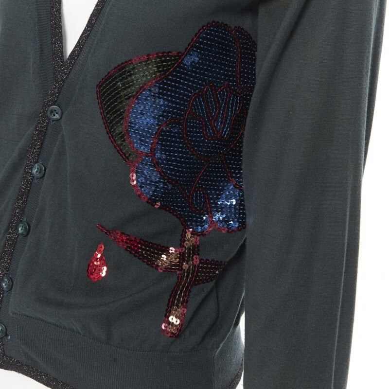 Undercover UNDERCOVER dark green cotton sequins floral patch lurex trimmed cardigan JP1 S Size S / US 4 / IT 40 - 2 Thumbnail