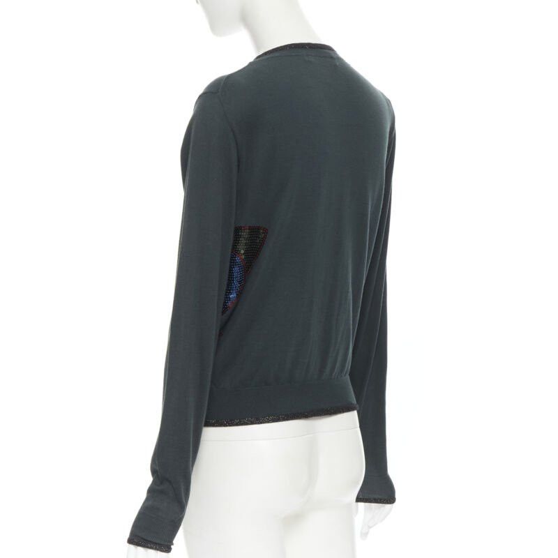 Undercover UNDERCOVER dark green cotton sequins floral patch lurex trimmed cardigan JP1 S Size S / US 4 / IT 40 - 6 Thumbnail