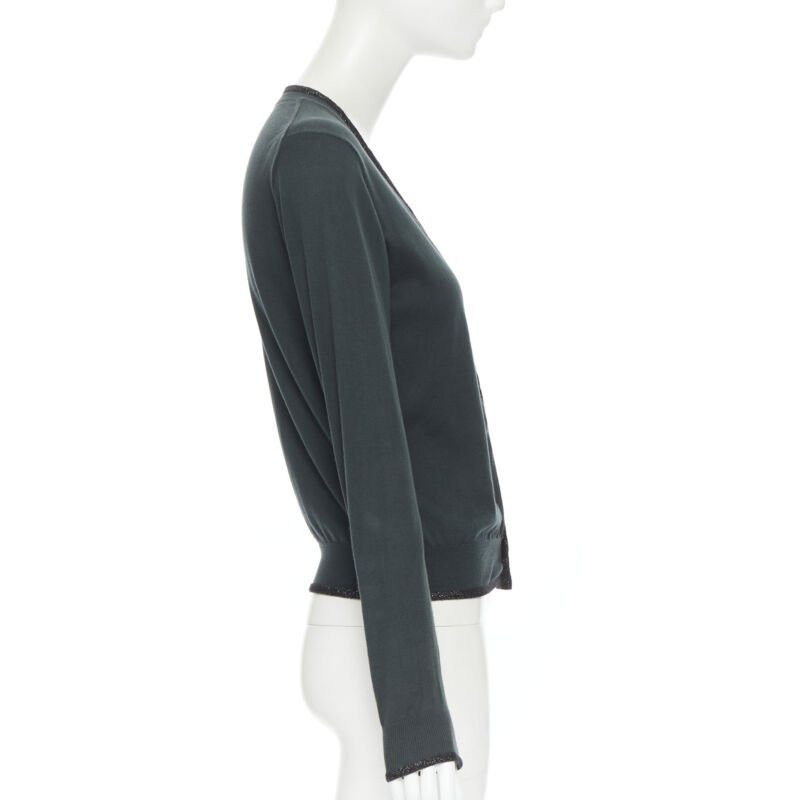 Undercover UNDERCOVER dark green cotton sequins floral patch lurex trimmed cardigan JP1 S Size S / US 4 / IT 40 - 4 Thumbnail
