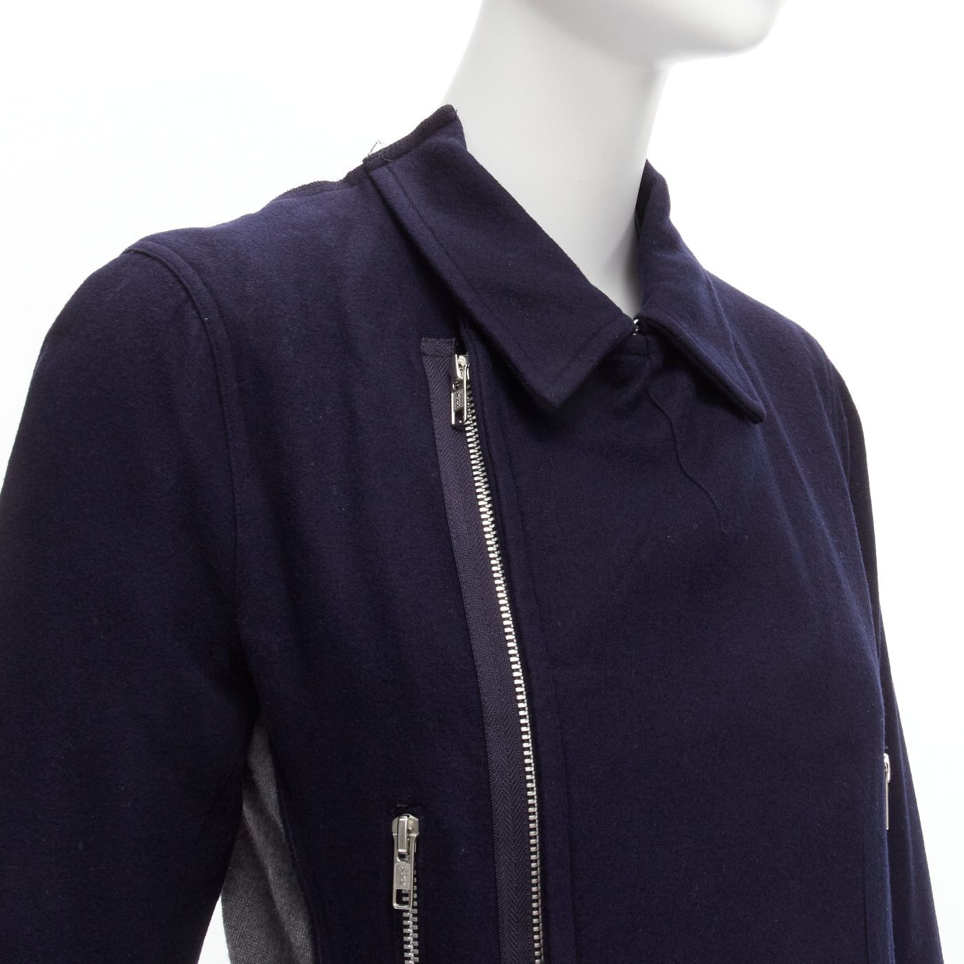 Comme des Garcons COMME DES GARCONS 100% wool navy grey deconstructed hybrid biker cropped cardigan S Size S / US 4 / IT 40 - 7 Thumbnail