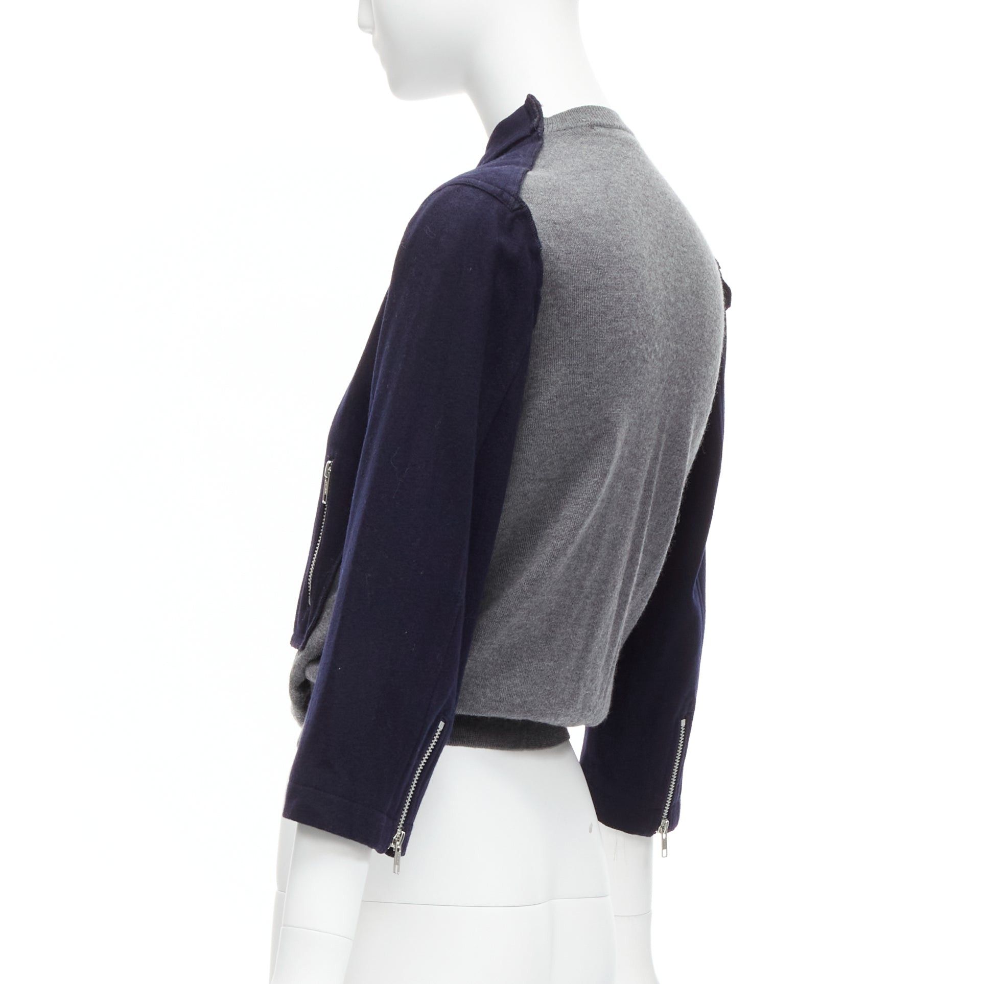 Comme des Garcons COMME DES GARCONS 100% wool navy grey deconstructed hybrid biker cropped cardigan S Size S / US 4 / IT 40 - 6 Thumbnail