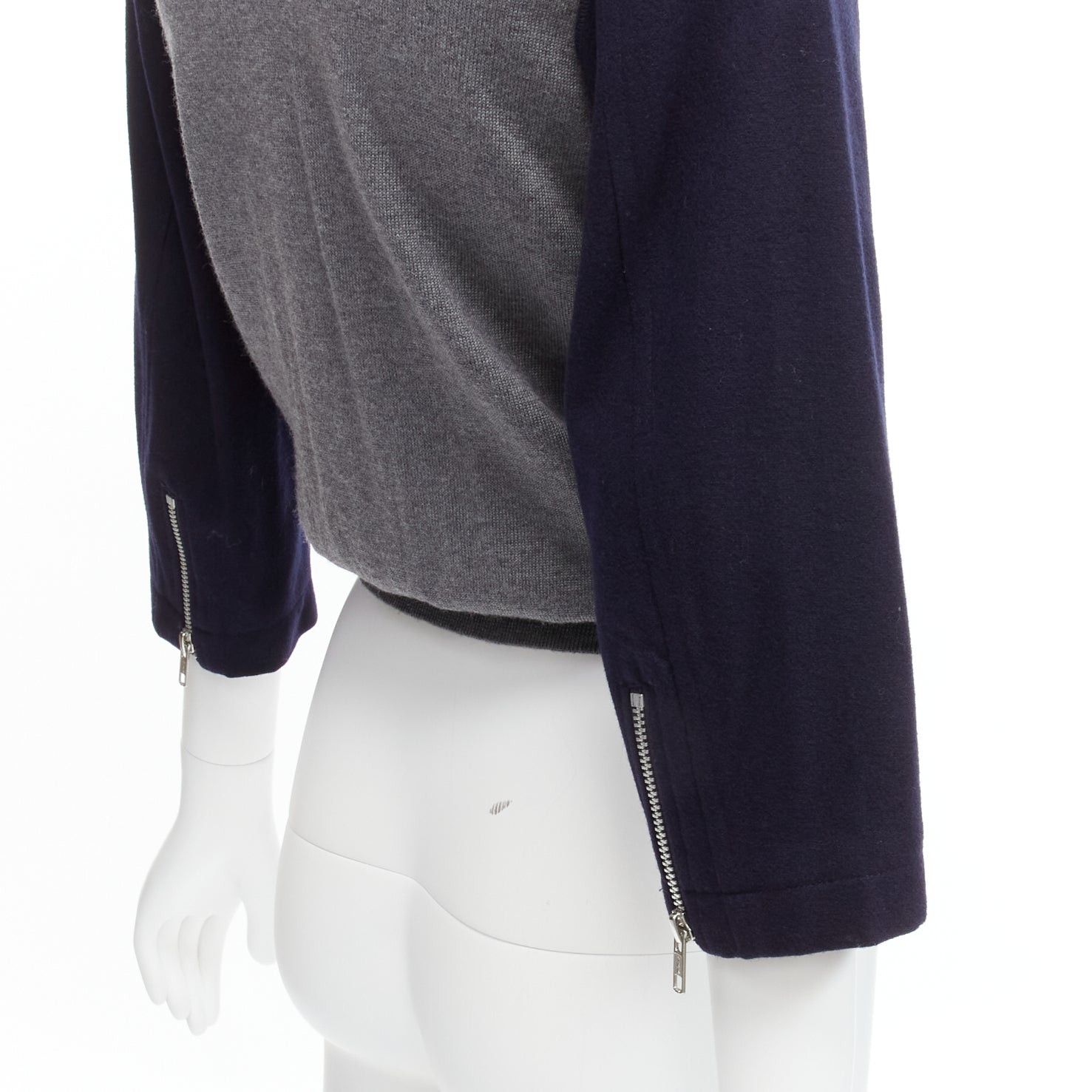 Comme des Garcons COMME DES GARCONS 100% wool navy grey deconstructed hybrid biker cropped cardigan S Size S / US 4 / IT 40 - 9 Thumbnail