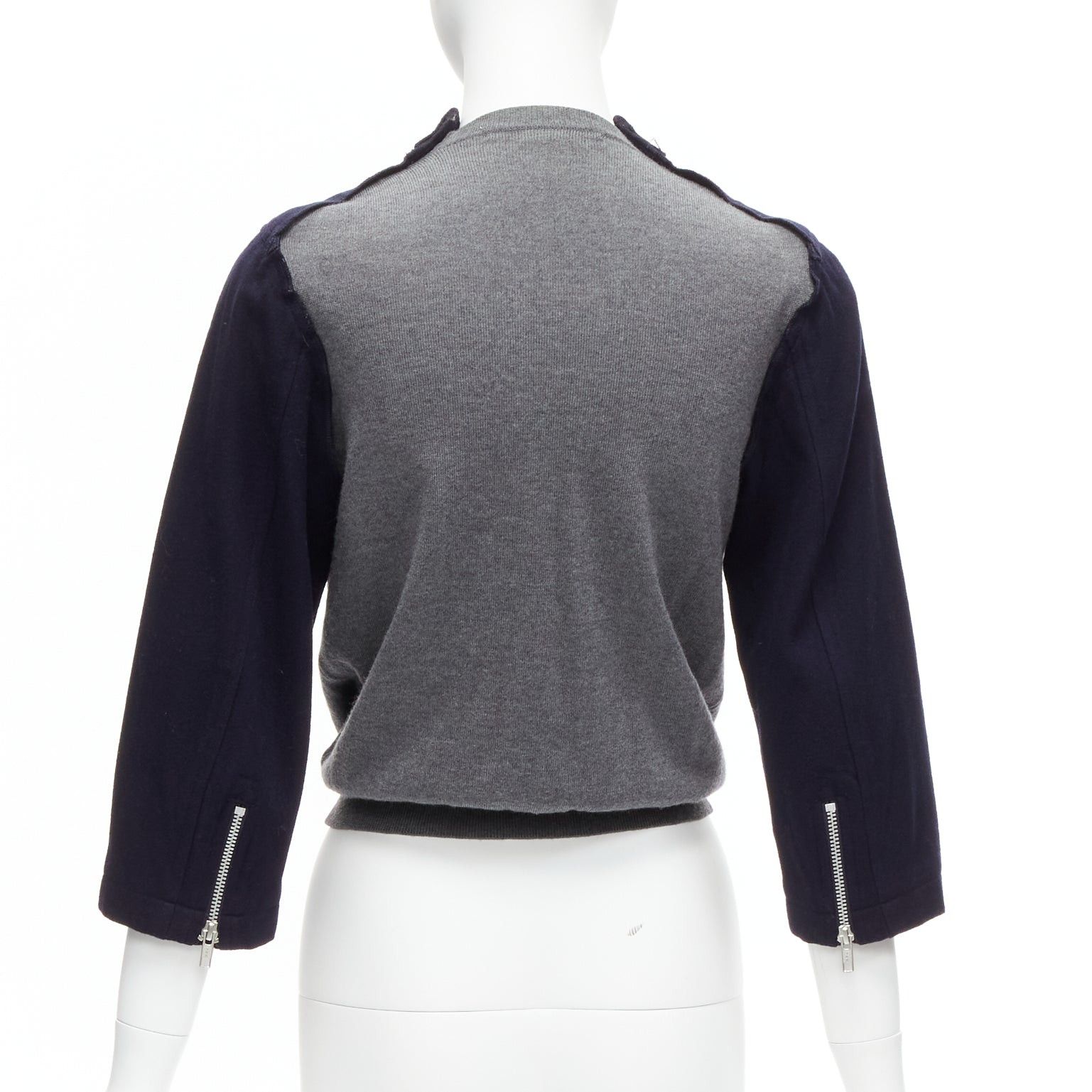 Comme des Garcons COMME DES GARCONS 100% wool navy grey deconstructed hybrid biker cropped cardigan S Size S / US 4 / IT 40 - 5 Thumbnail