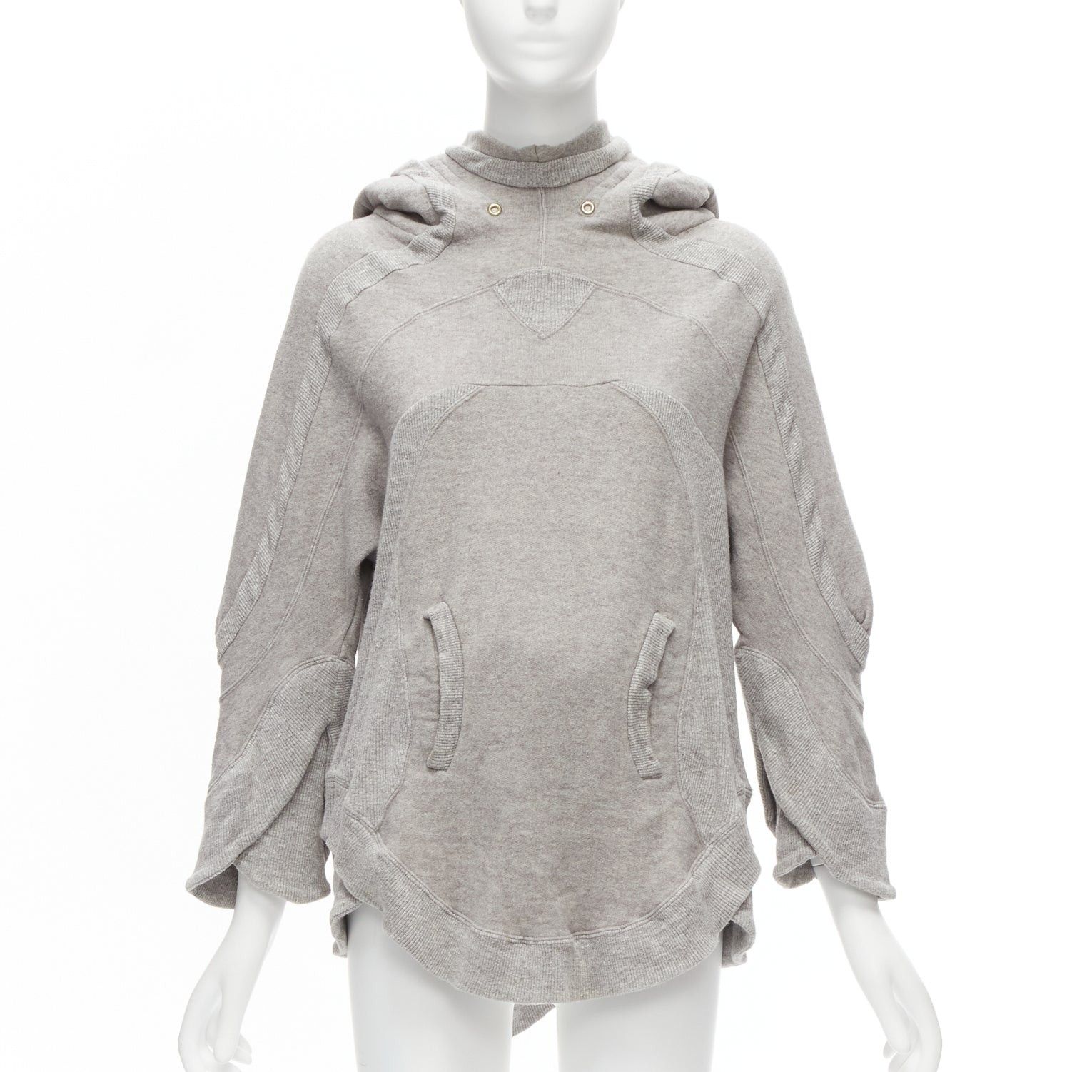 Undercover UNDERCOVER grey cotton wool panelled dolman petal sleeves oversized hooded sweatshirt JP1 S Size M / US 6-8 / IT 42-44 - 3 Thumbnail