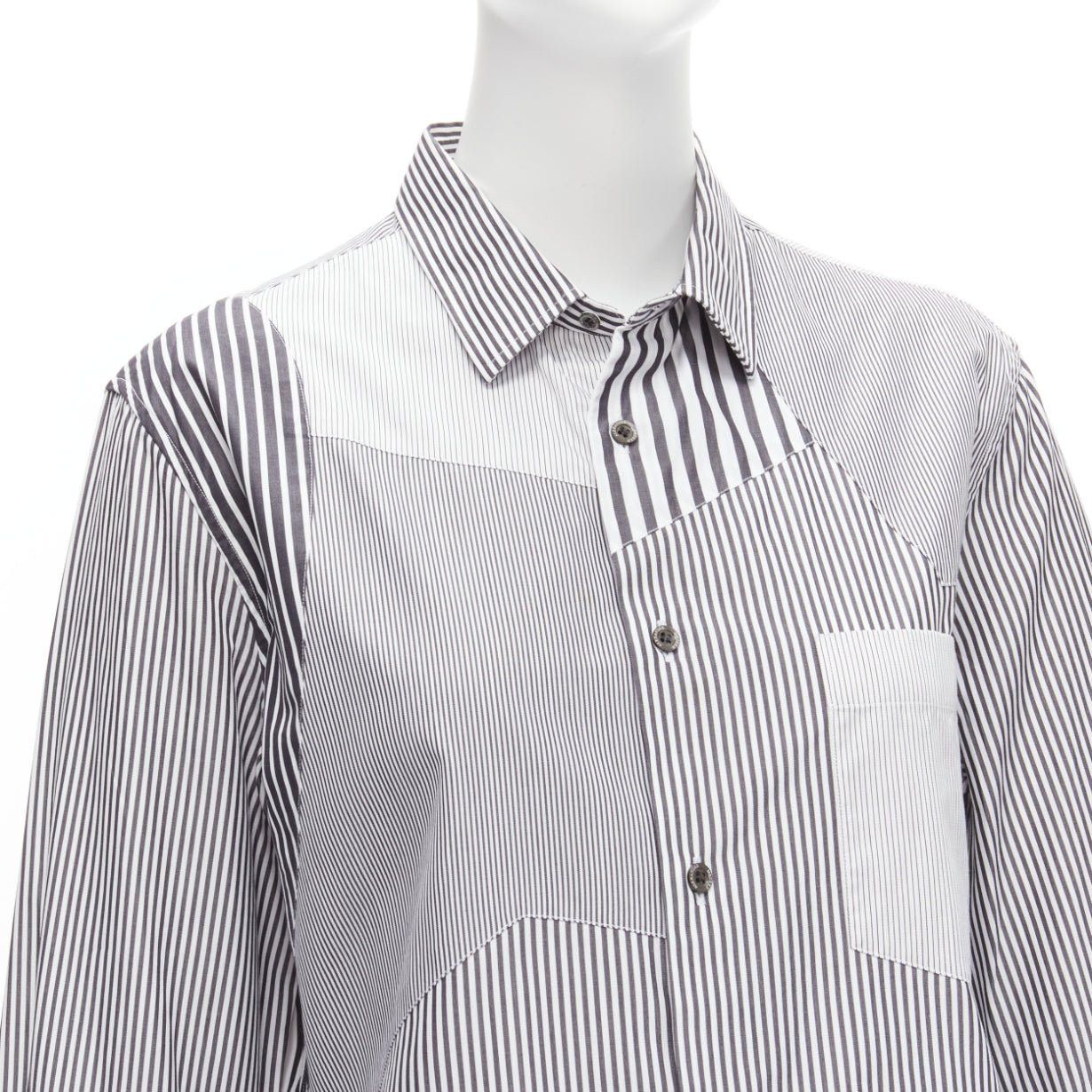 Alexander McQueen ALEXANDER MCQUEEN grey white cotton mixed stripes patchwork shirt Sz.16 L Size L / US 10 / IT 46 - 7 Thumbnail