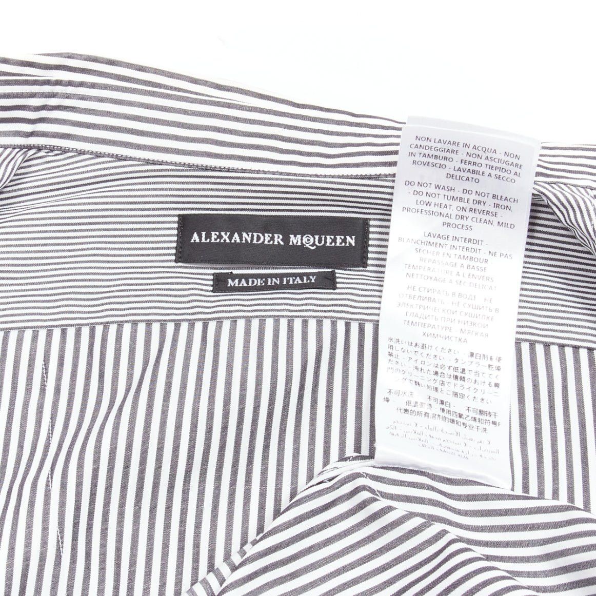 Alexander McQueen ALEXANDER MCQUEEN grey white cotton mixed stripes patchwork shirt Sz.16 L Size L / US 10 / IT 46 - 9 Thumbnail
