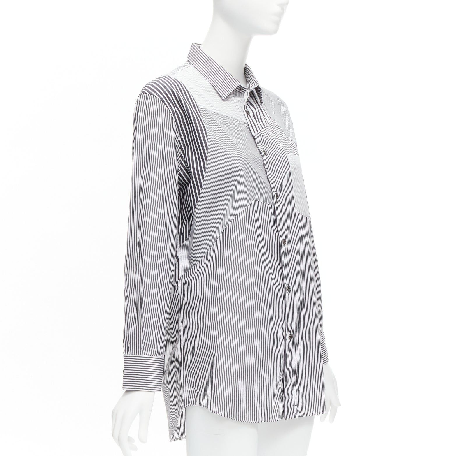 Alexander McQueen ALEXANDER MCQUEEN grey white cotton mixed stripes patchwork shirt Sz.16 L Size L / US 10 / IT 46 - 3 Thumbnail