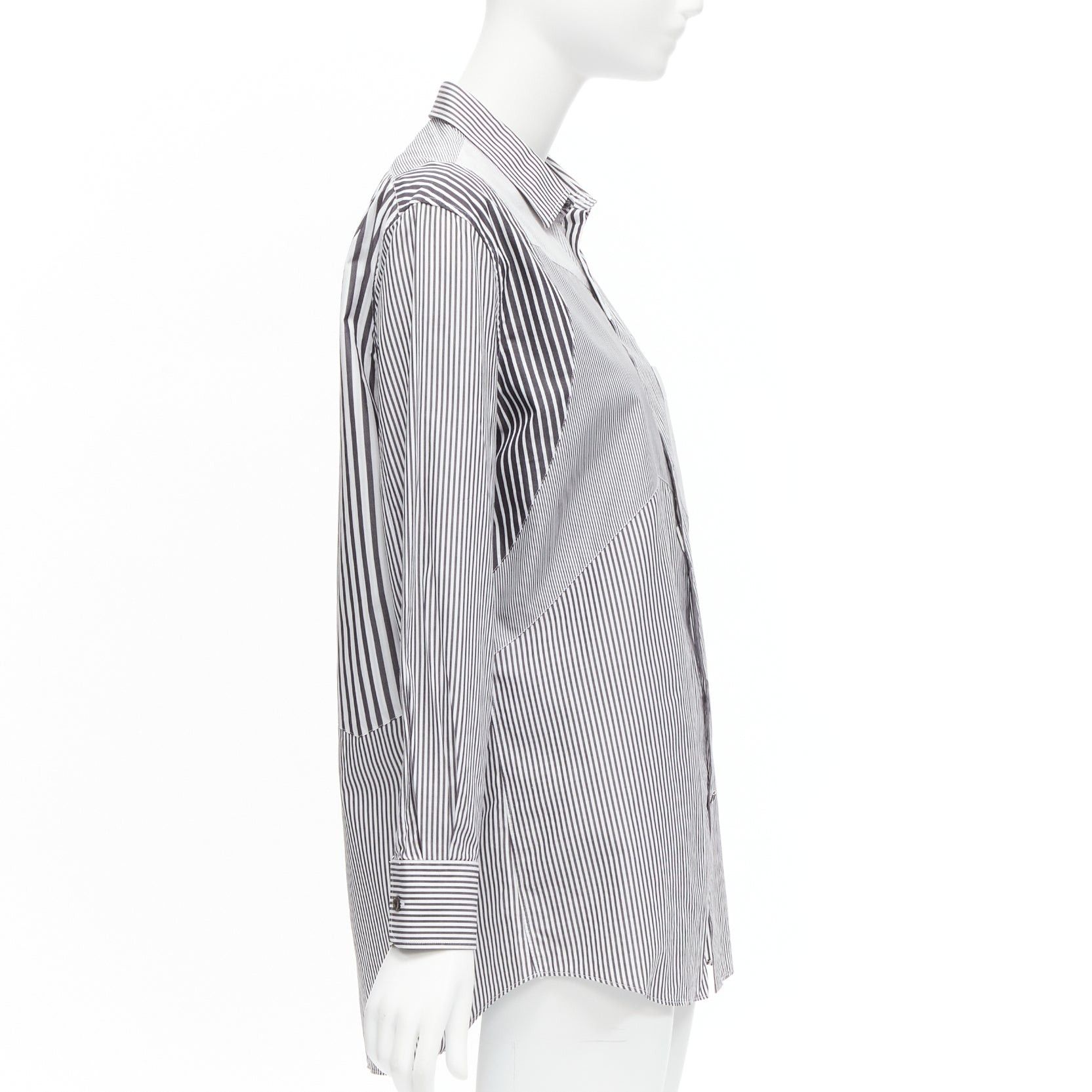 Alexander McQueen ALEXANDER MCQUEEN grey white cotton mixed stripes patchwork shirt Sz.16 L Size L / US 10 / IT 46 - 4 Thumbnail